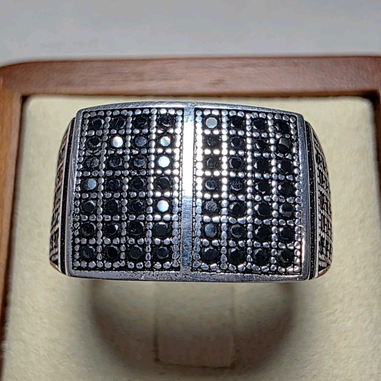 S8.5 Black CZ Pavé Signet Ring 925 Sterling Silver Stamped