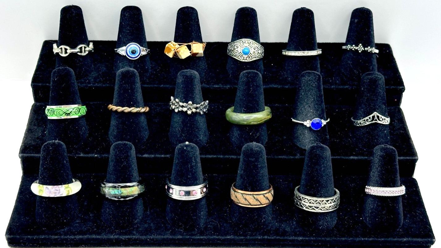 Lot of 18 Rings Mixed Designs Sized 7-8.5 Contemporary R-1005
