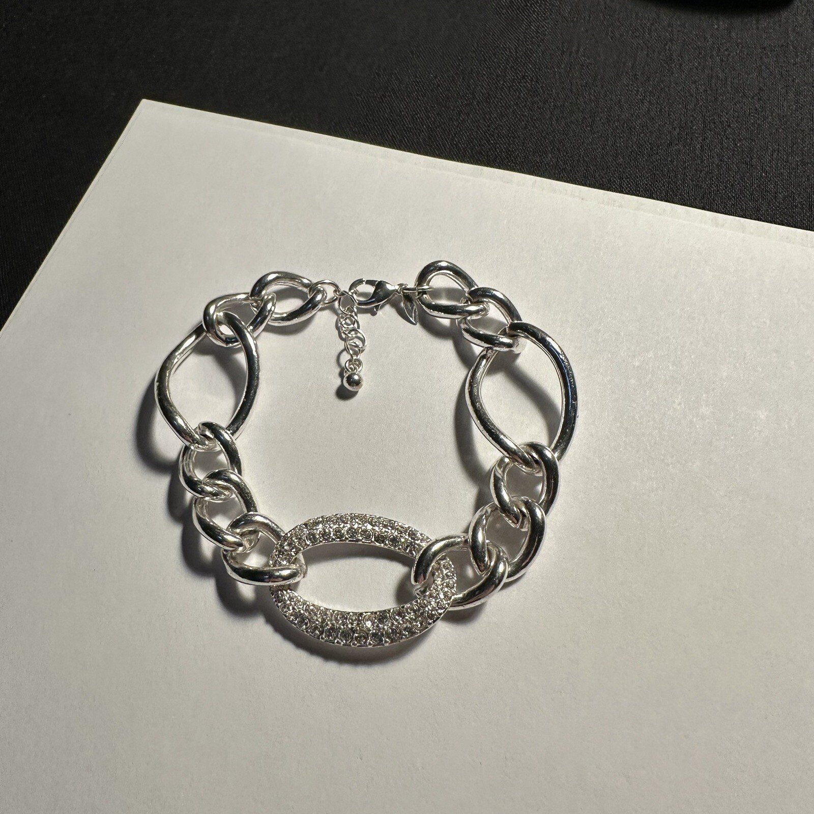 Women’s Signed SAQ Silver Tone Rhinestone Bracelet 7 5/8 To 8 1/2 Inch
