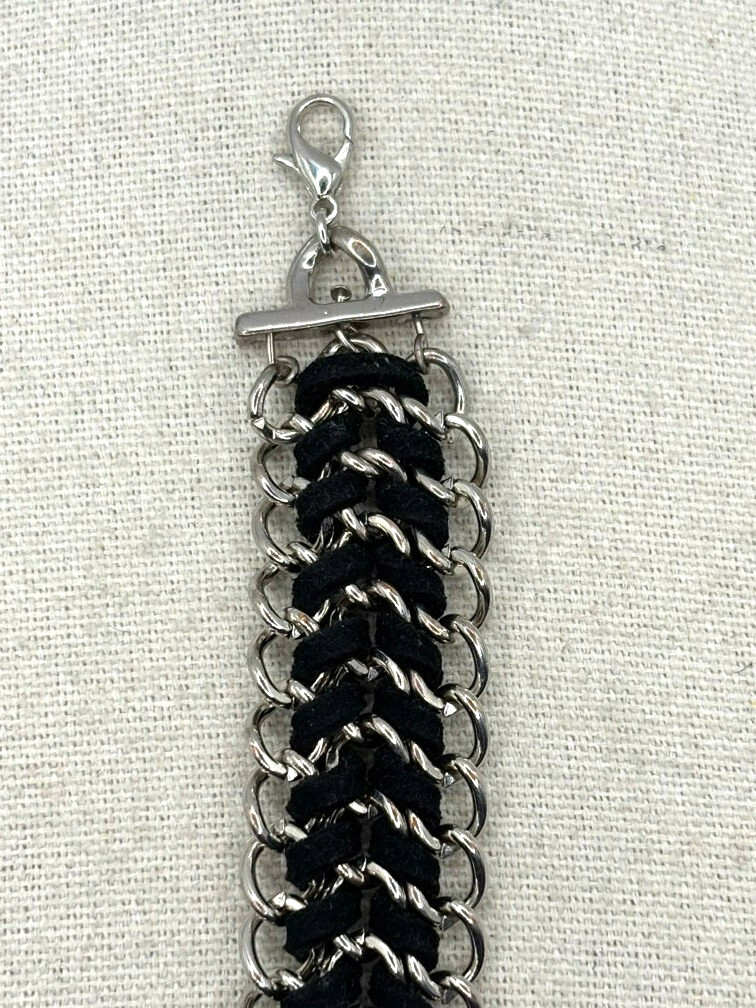 You And I Black Suede Silver Tone Weaved Chainmail Bracelet 9 Inch