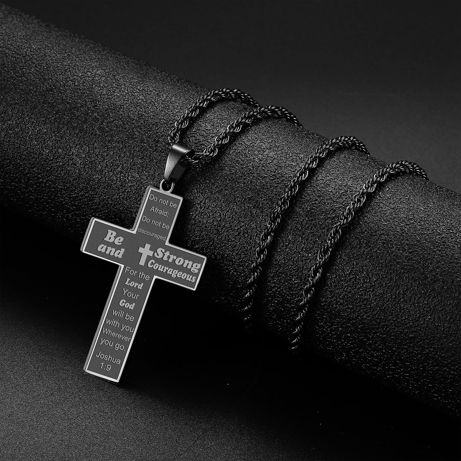Bible Verse Cross Necklace for Men, Pendant Rope Chain for Baptism, Confirmation