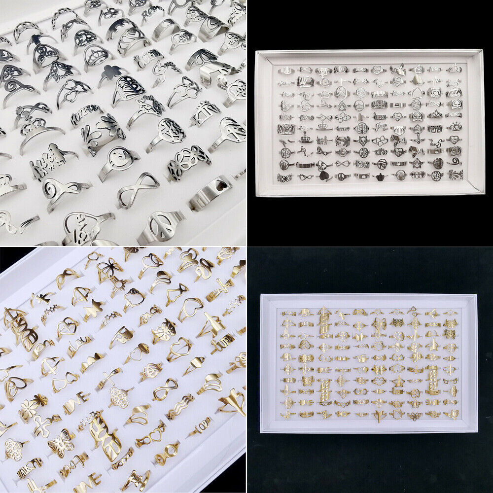 Wholesale 1-100pcs Bulk Lot Mixed Stainless Steel Rings Men’s Women’s Band Ring