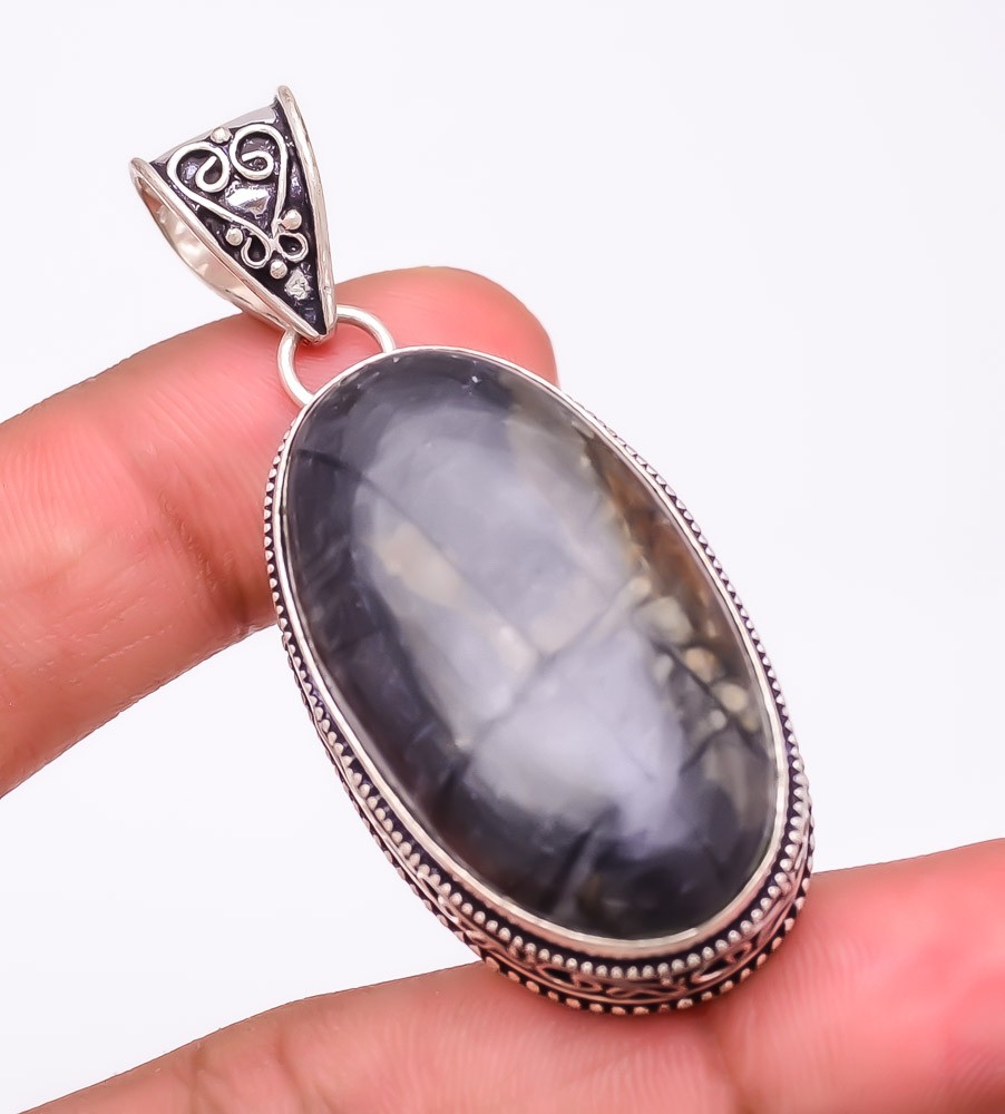 Natural Picasso Jasper Gemstone 925 Silver Plated Jewelry Pendant 2.2″ T8638