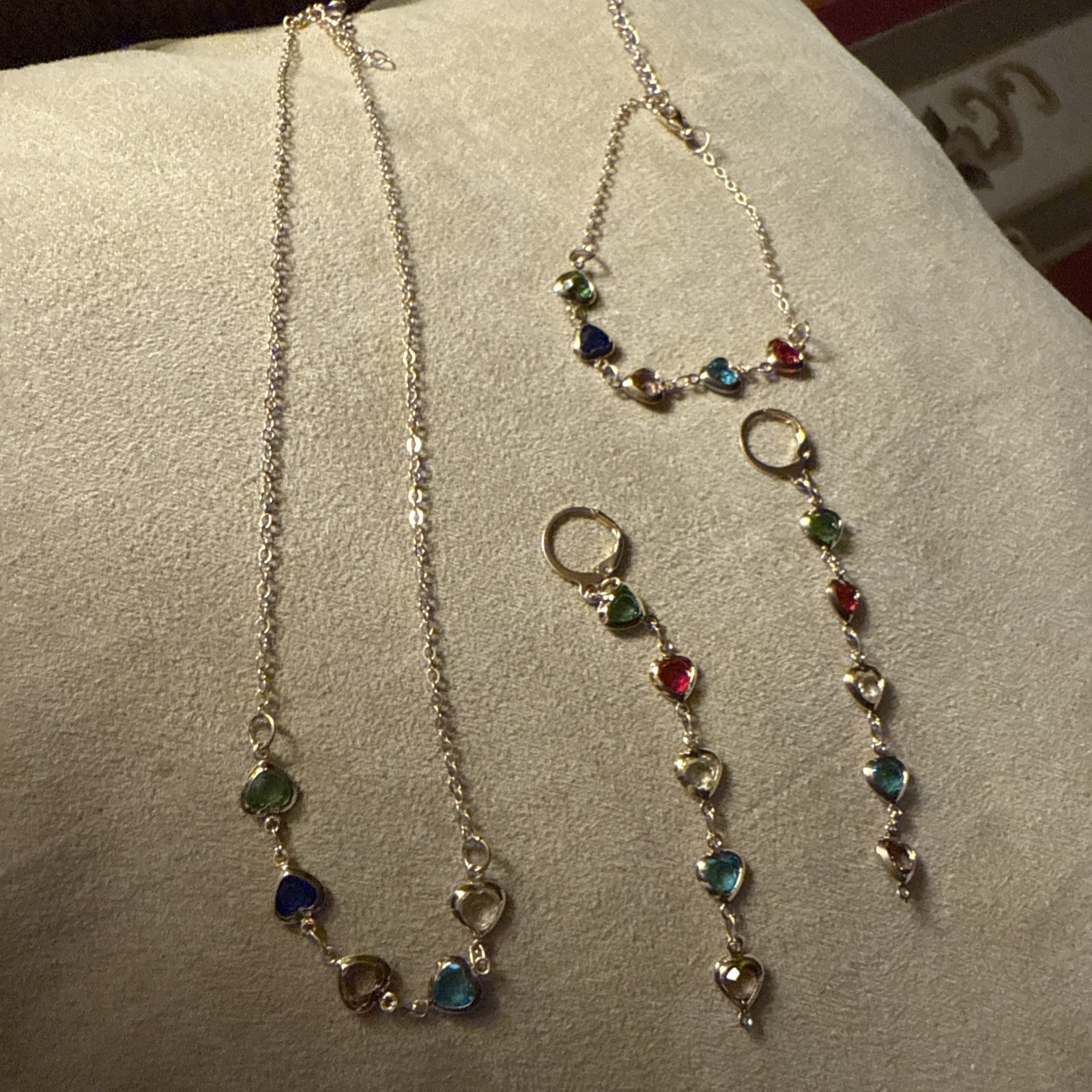 3 Piece Heart Themed Necklace, Bracelet, & Dangle Earrings Set