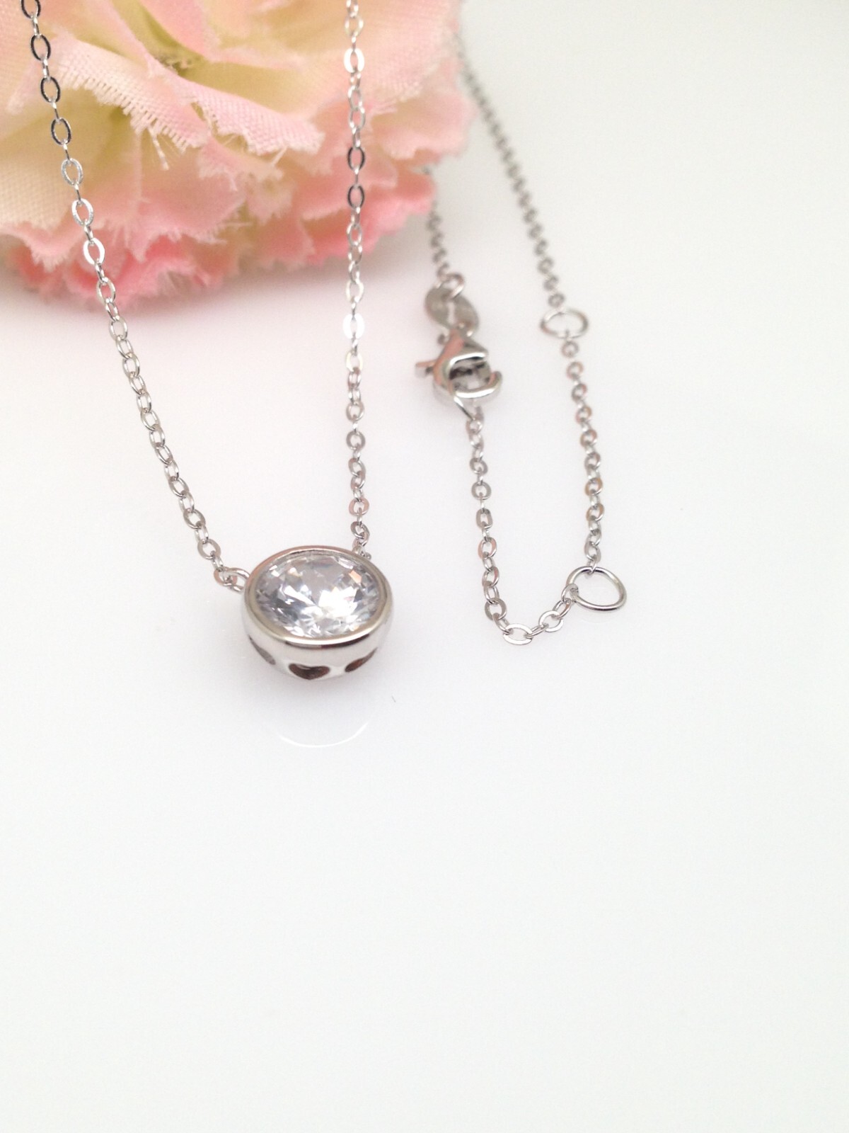 925 Sterling Silver Bezel CZ Round Solitaire Pendant Necklace 1 Ct 16-18″ 7mm