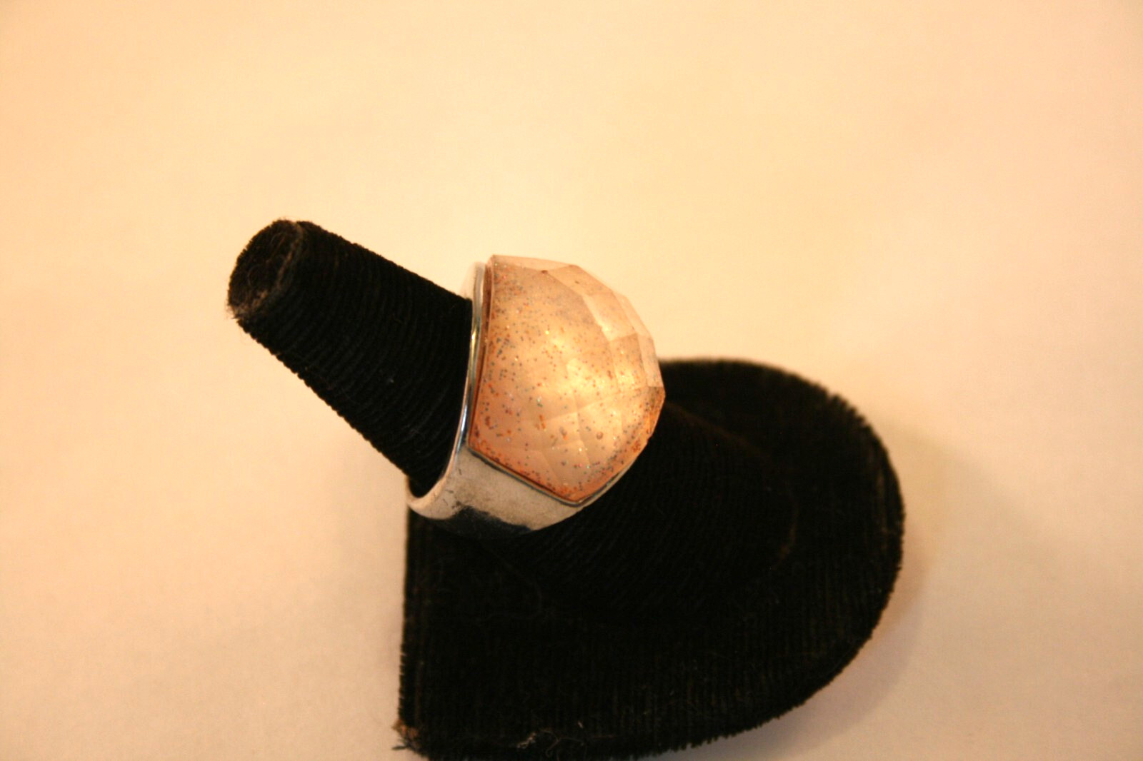 Unisex stainless steel acrylic tan faceted ring Size 10