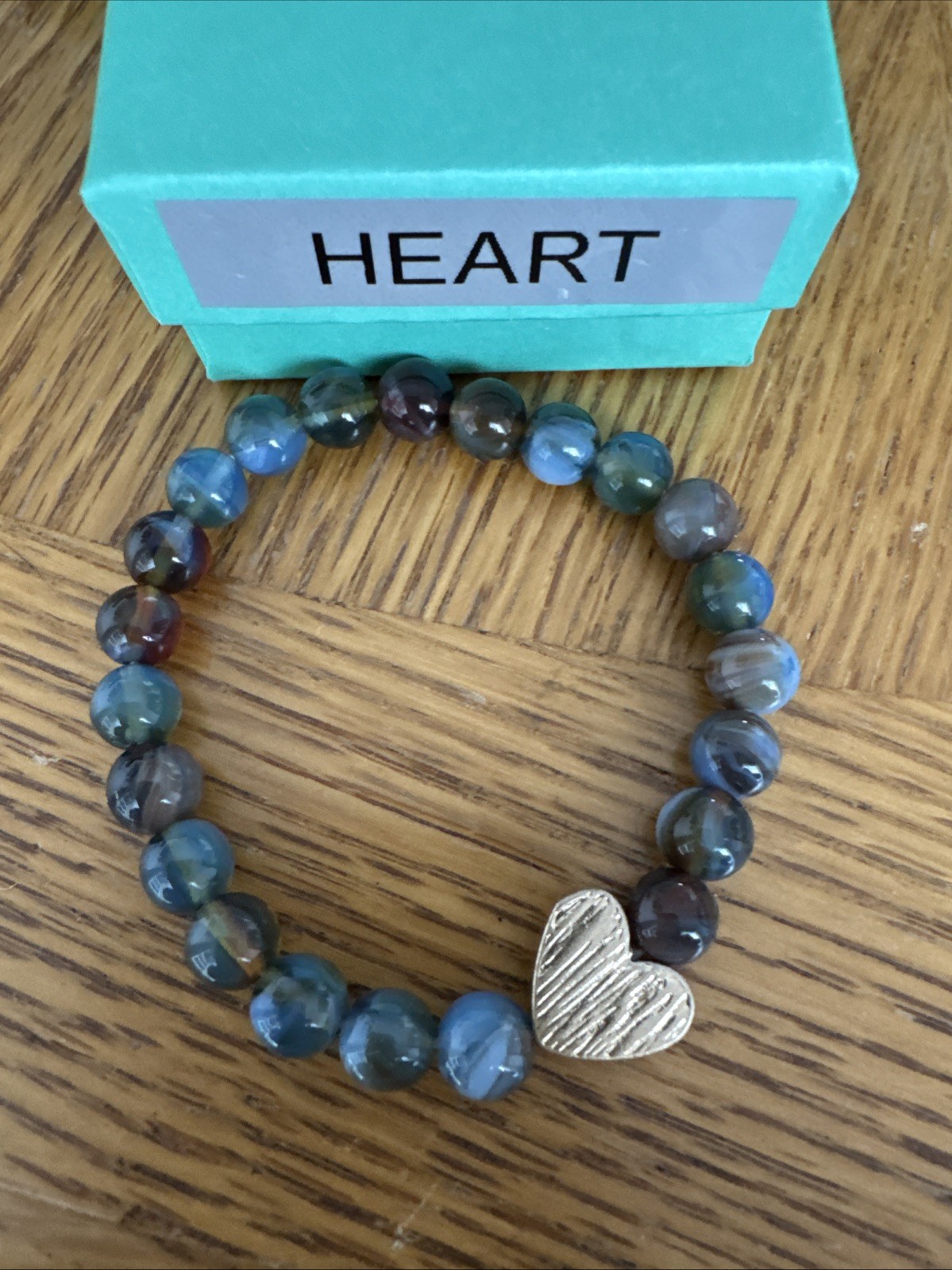 Plunder Design Fashion Trendy Jewelry Blue Gray Beaded Gold Heart Bracelet Gift