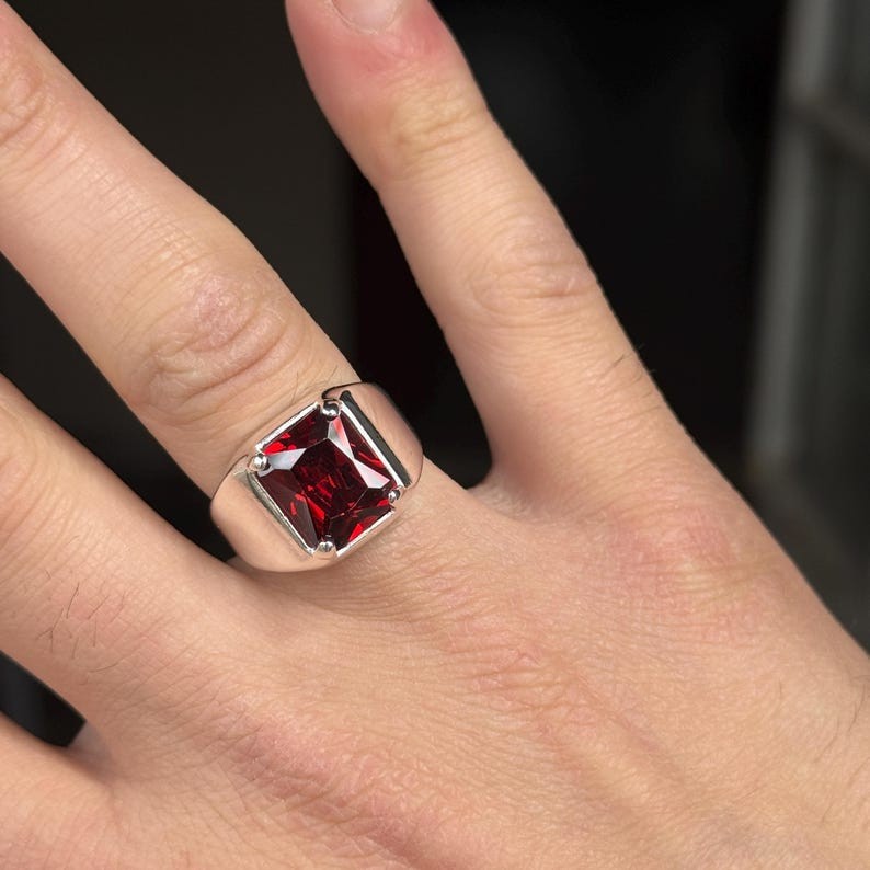 Red Garnet Ring 925 Sterling Silver Ring Mens Signet Ring Gift For Boyfriend
