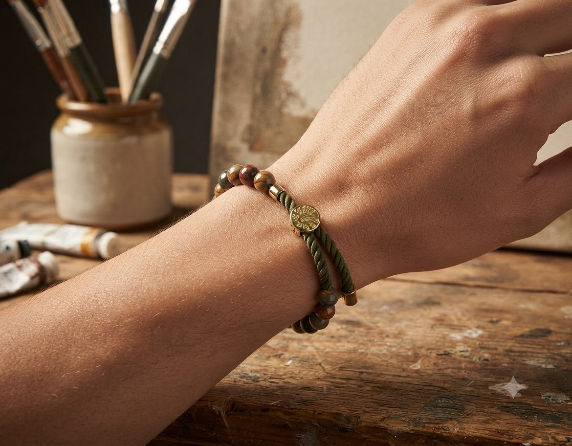 Natural Picasso Jasper Gemstone String Bracelet 18K Gold Plated Strength Gift