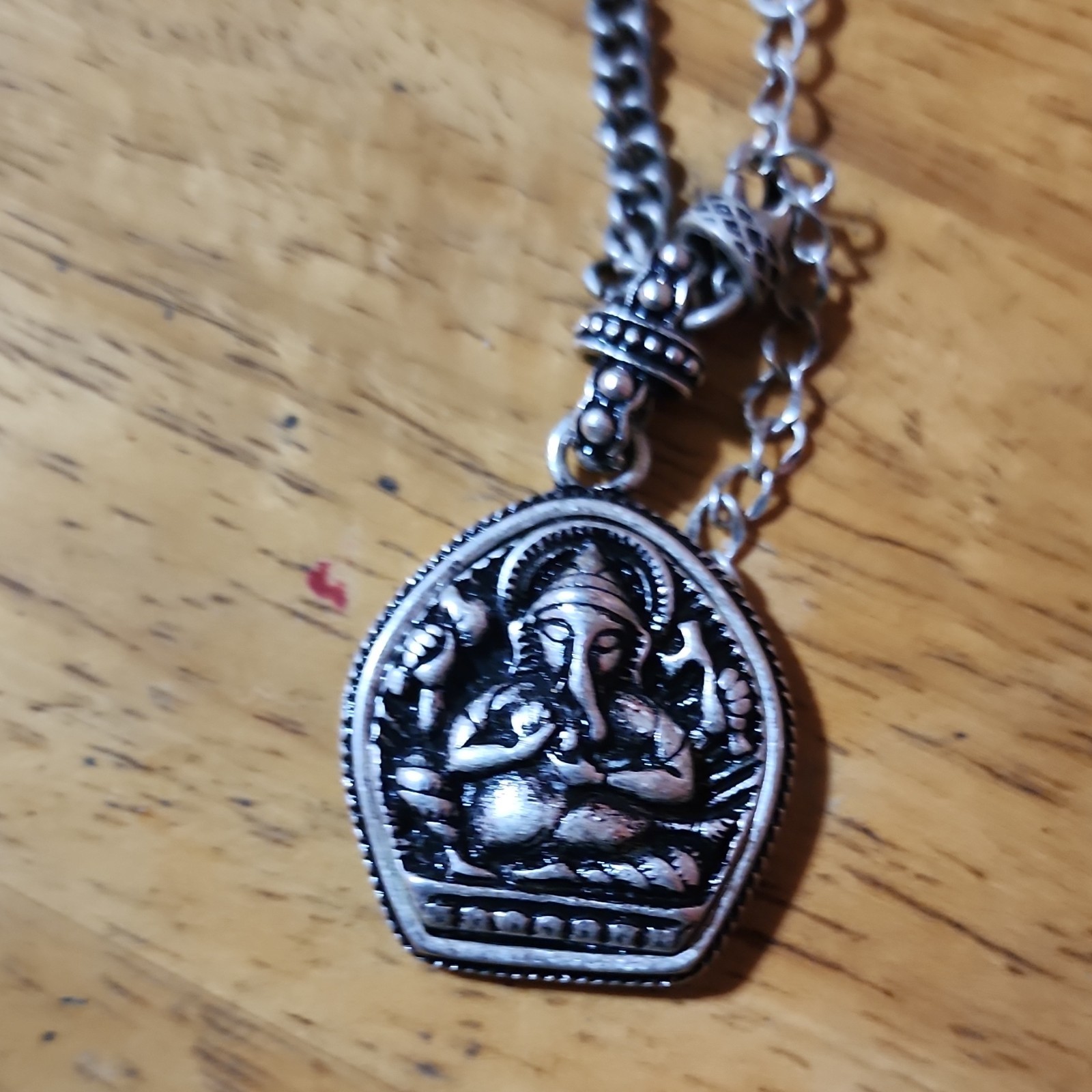Silver Tone Cable Chain Necklace Religious Shield Charm Pendant, No Stone