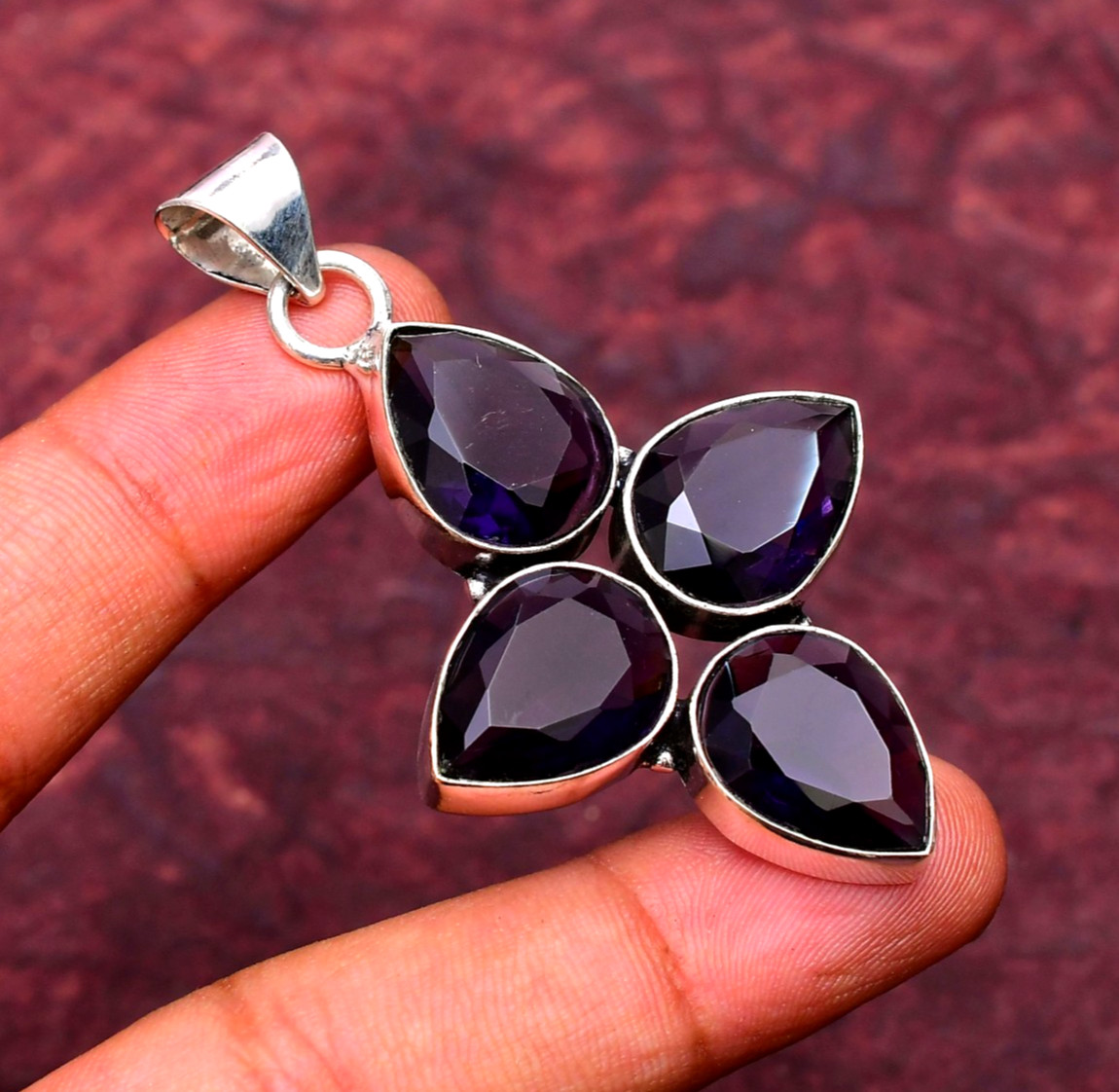 Amethyst Gemstone 925 sterling silver Handmade Cross Pendant jewelry 2.28″