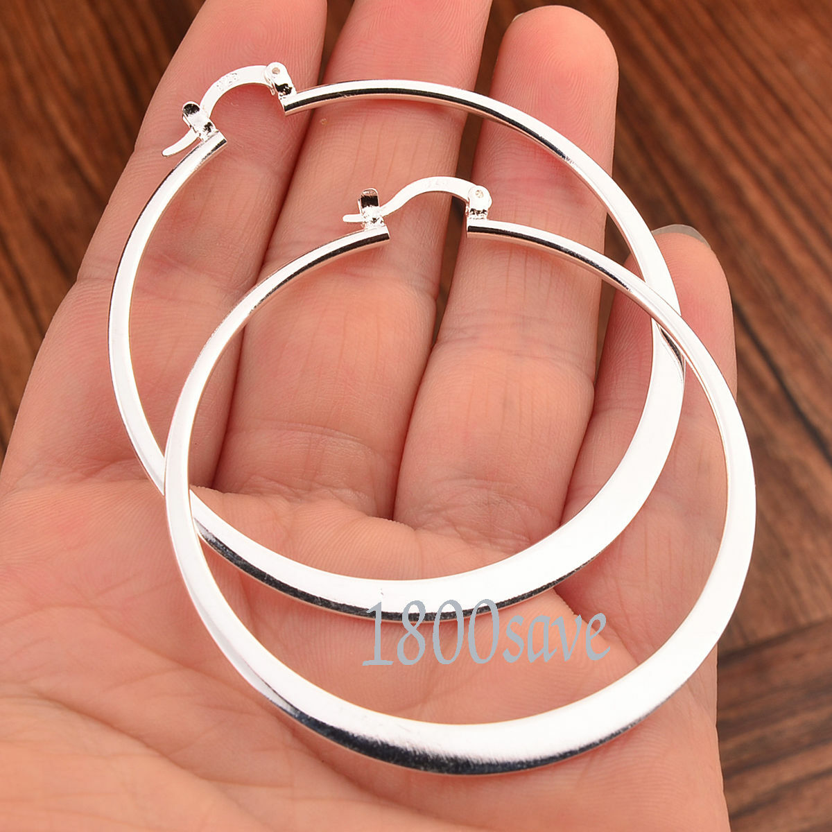 Women’s Solid 925 Sterling Silver Nickle-FREE 55mm Large Flat Hoop Earrings H8