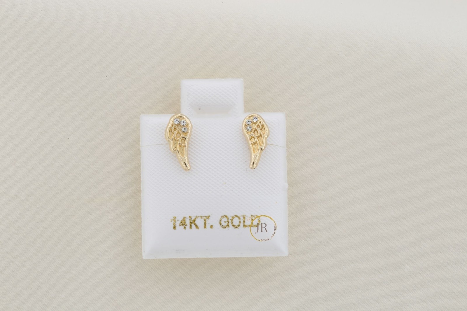 14K Solid Gold Angel Wing Earrings • Delicate Guardian Angel Studs with CZ