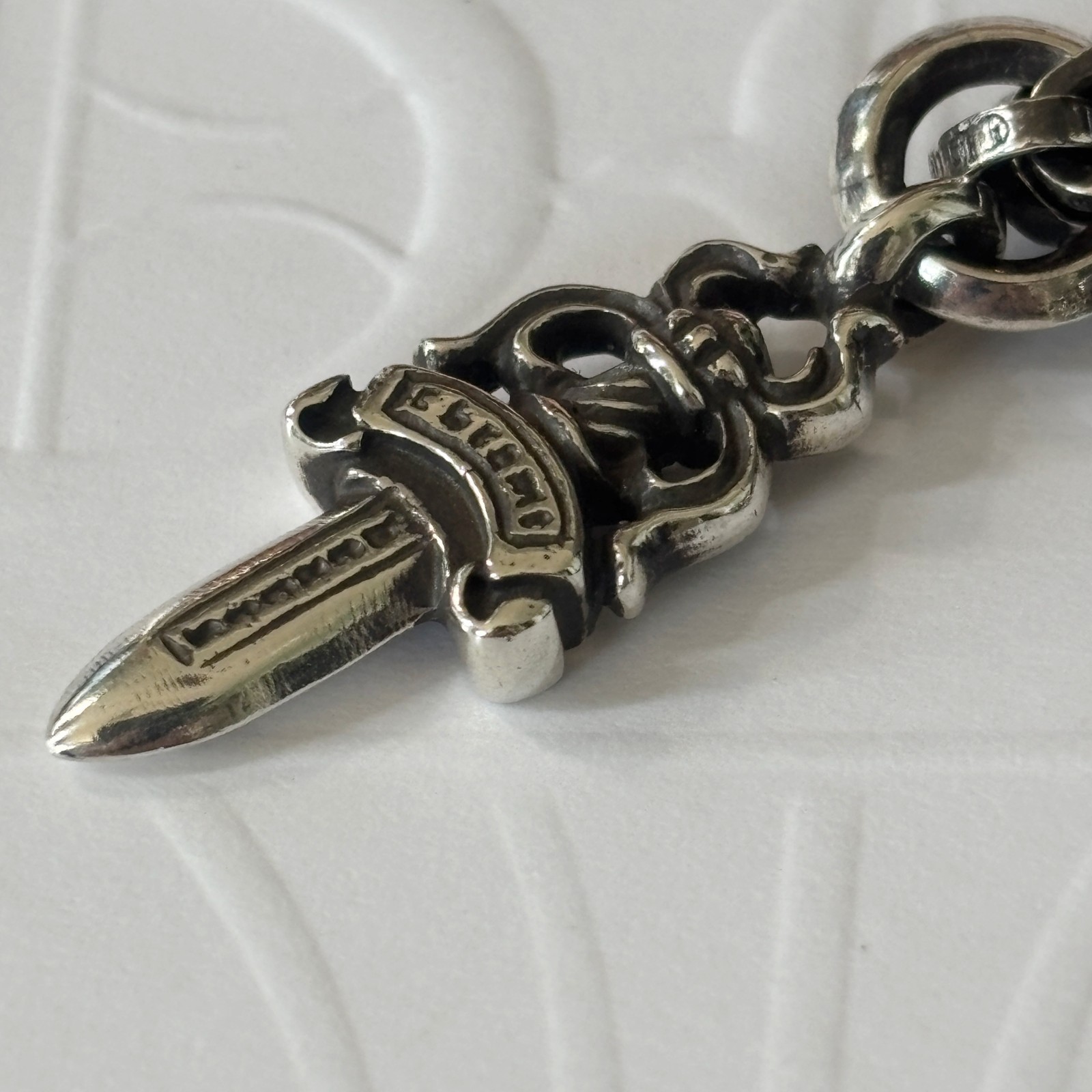 100% Authentic Chrome Hearts Dagger Charm With Paper Chain Necklace