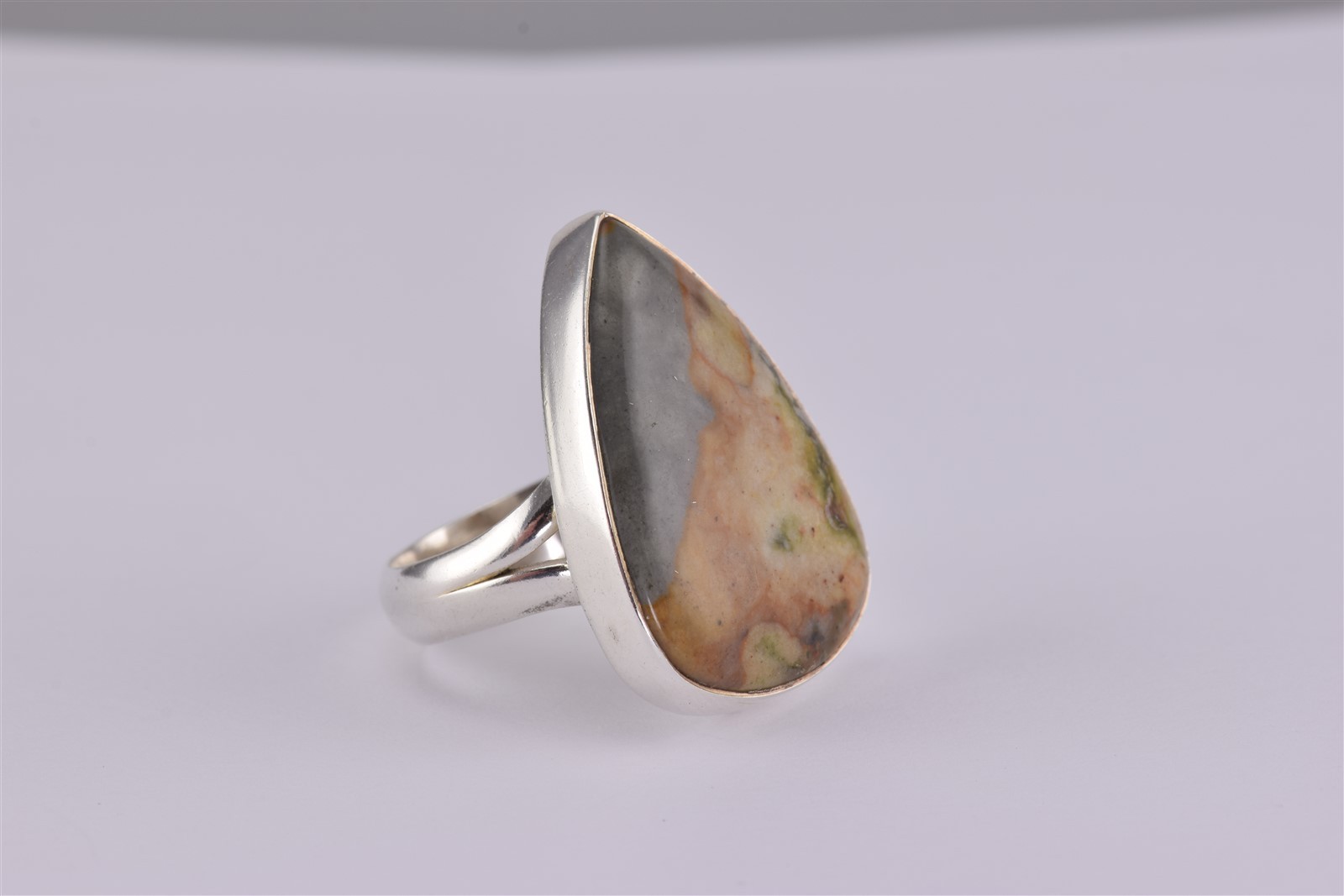 Sterling Silver Teardrop Pear Polychrome Jasper Statement Band Ring 925 Sz: 7