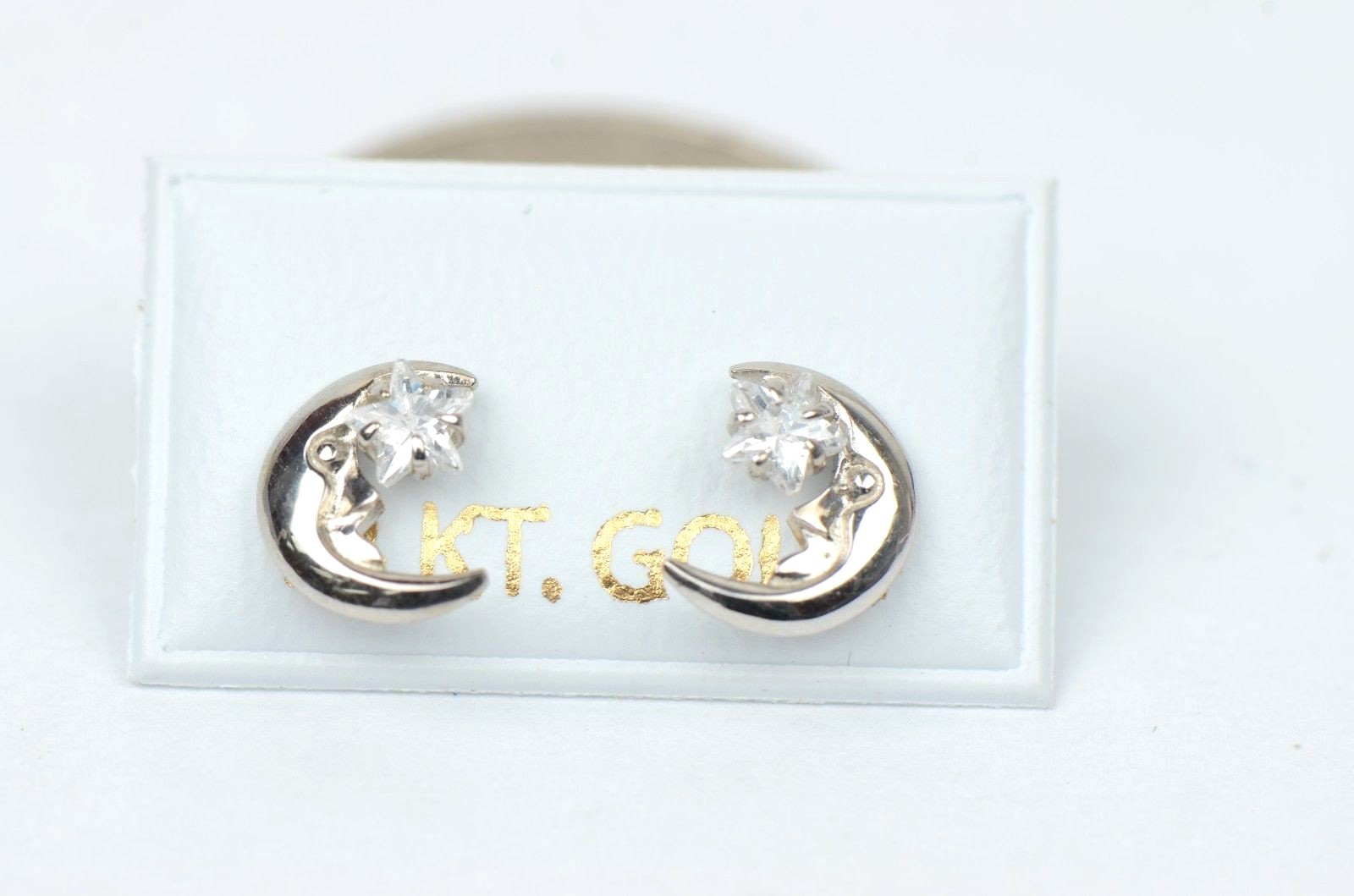 14k Yellow Gold Moon and Star Stud Earrings
