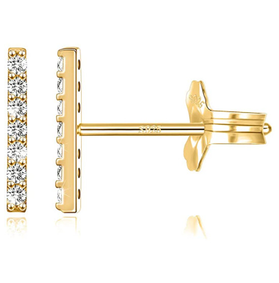 M MOOHAM Sterling Silver Gold Plated Cubic Zirconia Stud Bar Earrings