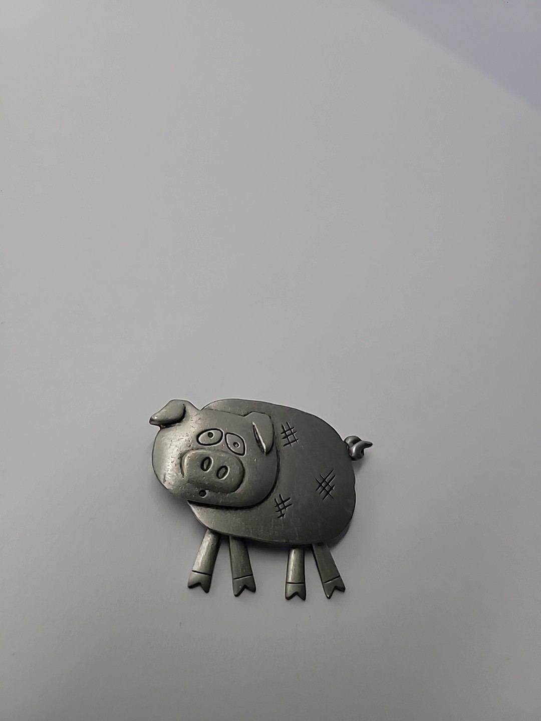 Vintage JJ Jonette Pig Brooch Silver Tone Dangle Articulated Legs Farm Animal
