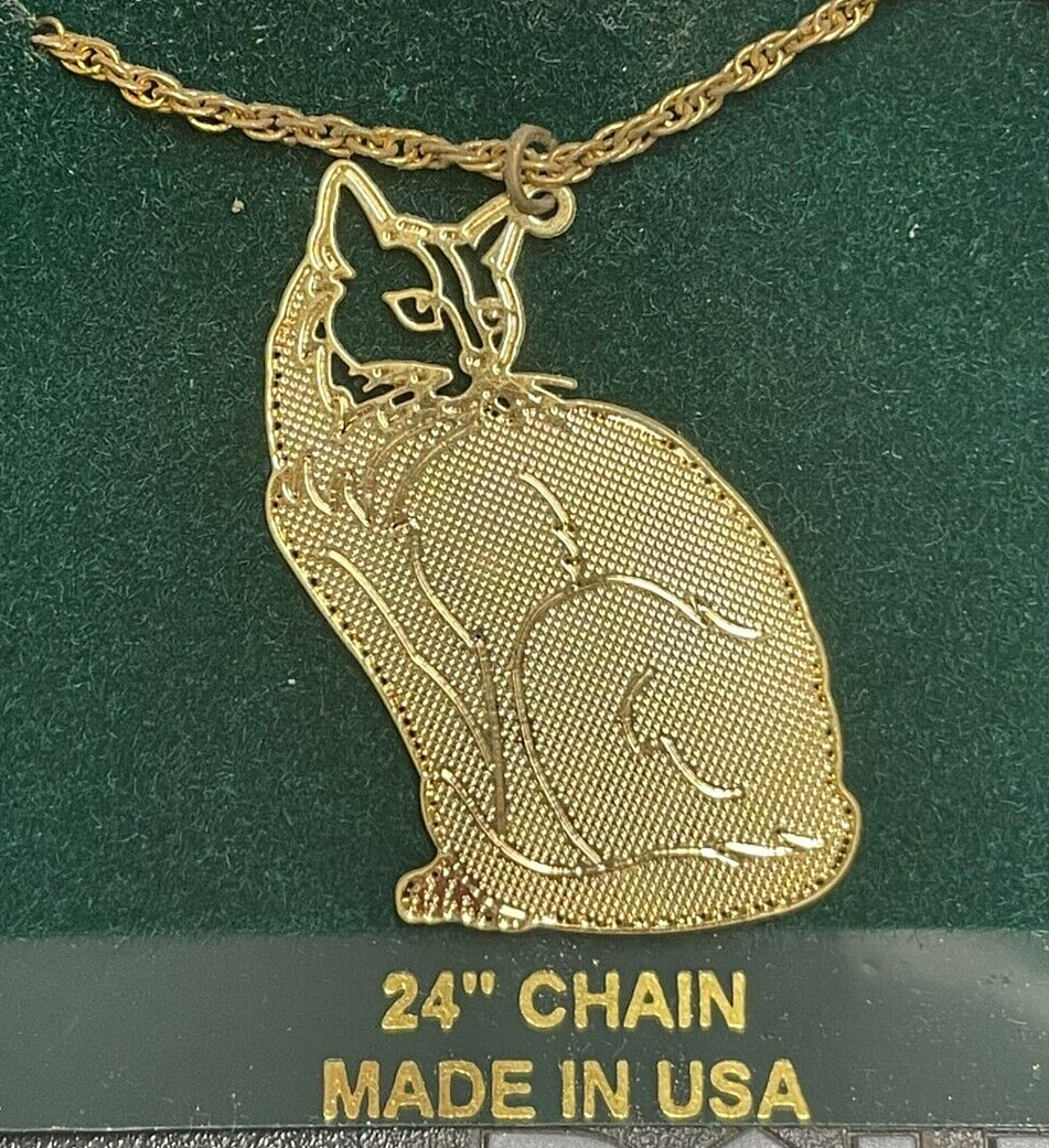 Love My Cat Necklace made in USA-24K gold finished brass 1.5 inches 24-in. chain