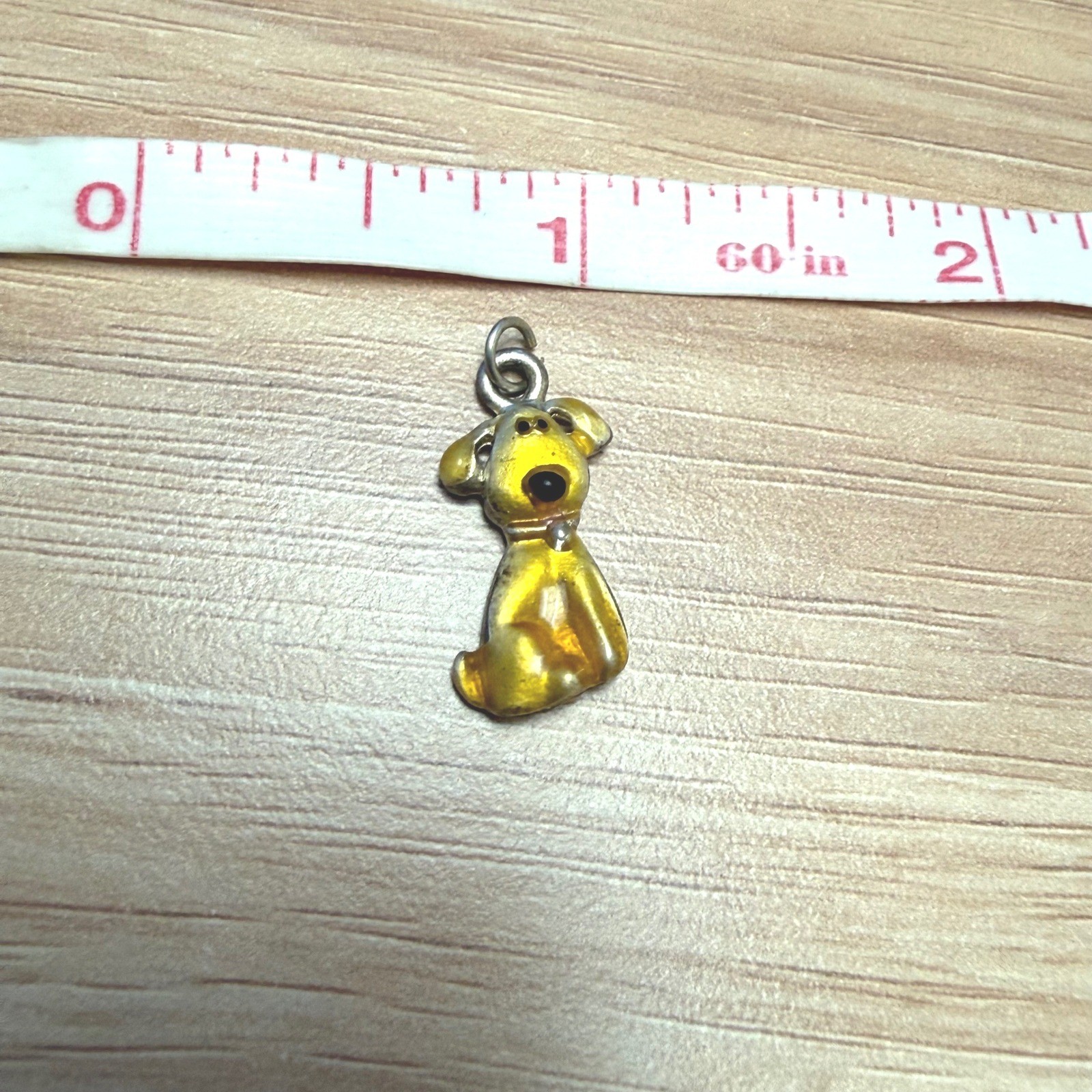 Vintage Gold Tone Enamel Sitting Dog Charm Yellow Puppy Pendant Jewelry