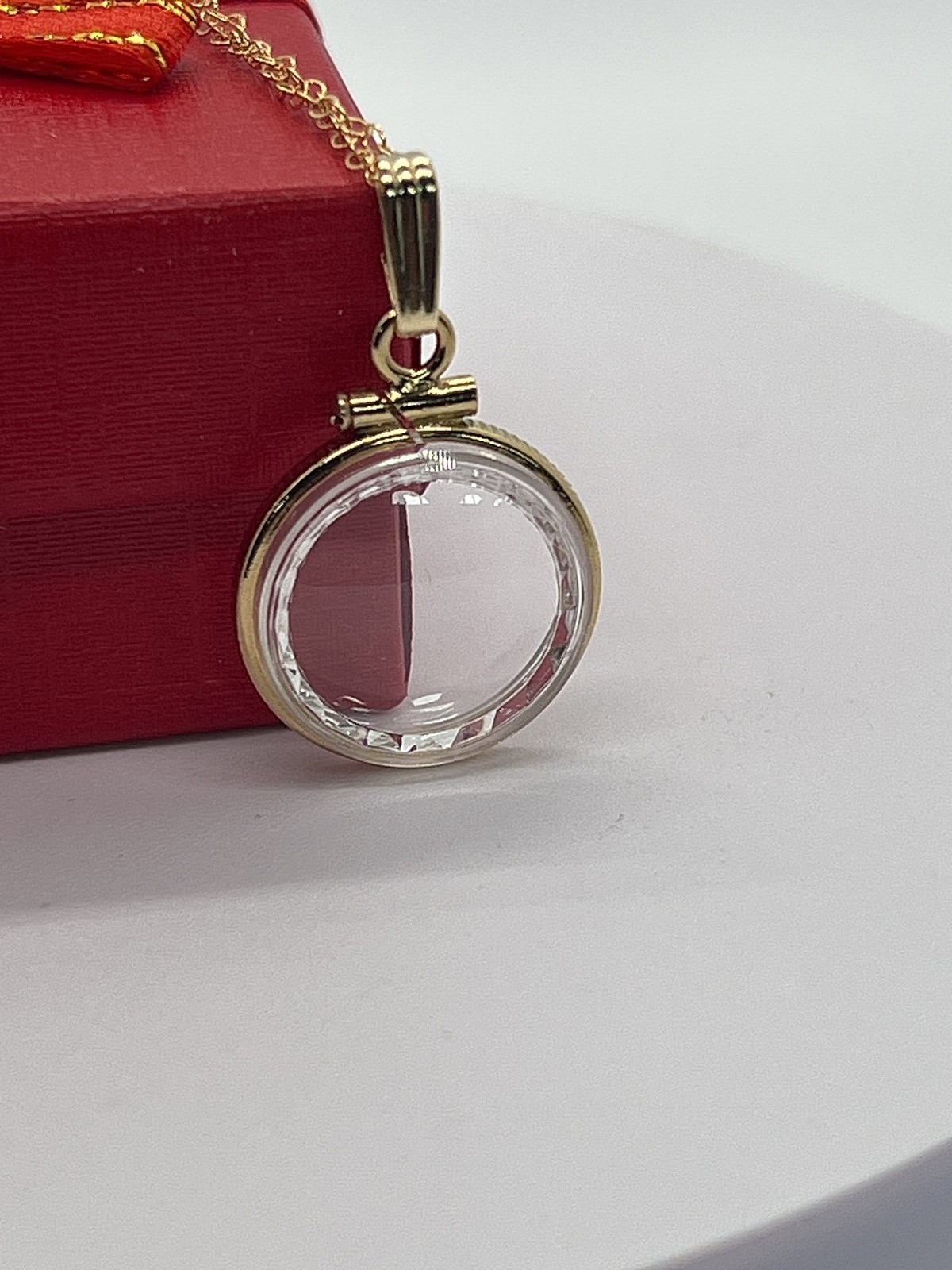 Solid 14k gold REVERSIBLE 16mm Empty Diamond Edge Handmade shaker Locket