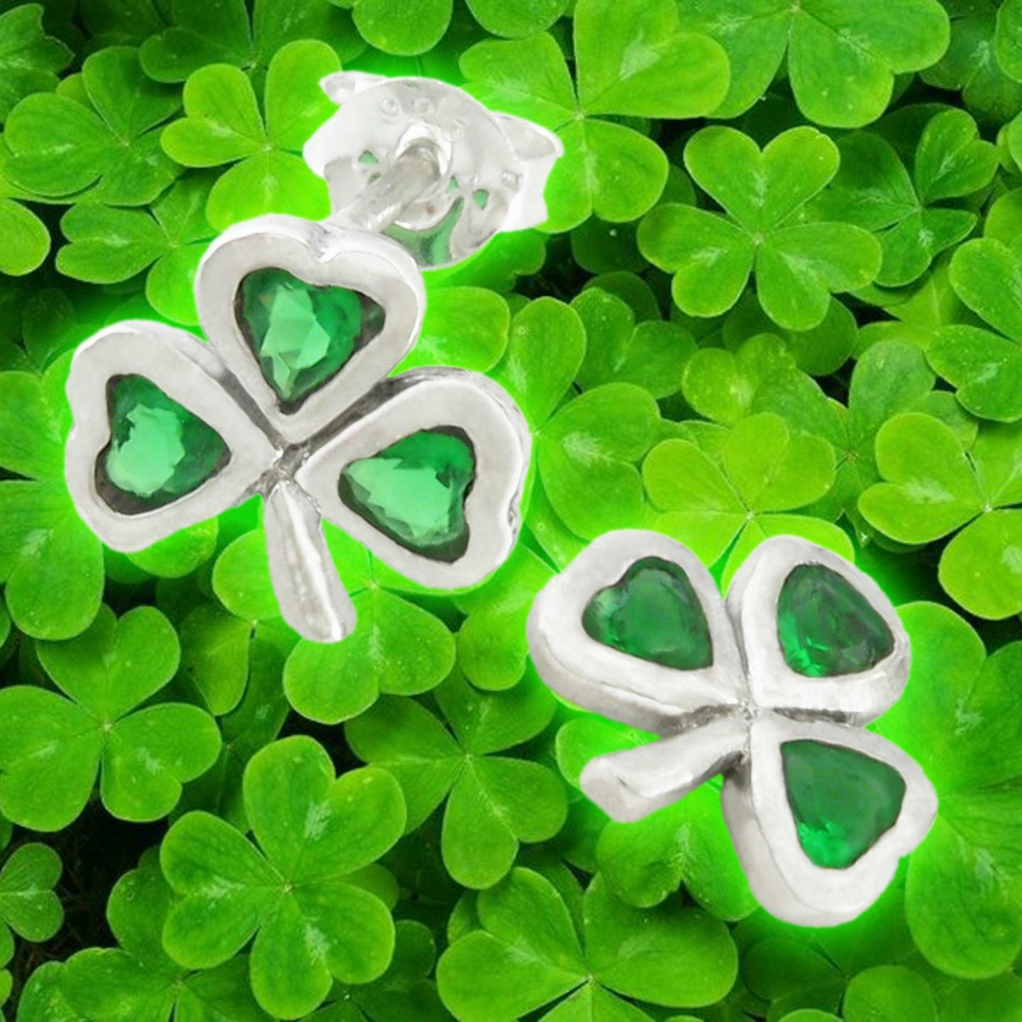 Emerald Shamrock Post Earrings in SOLID Sterling Silver – NEW!
