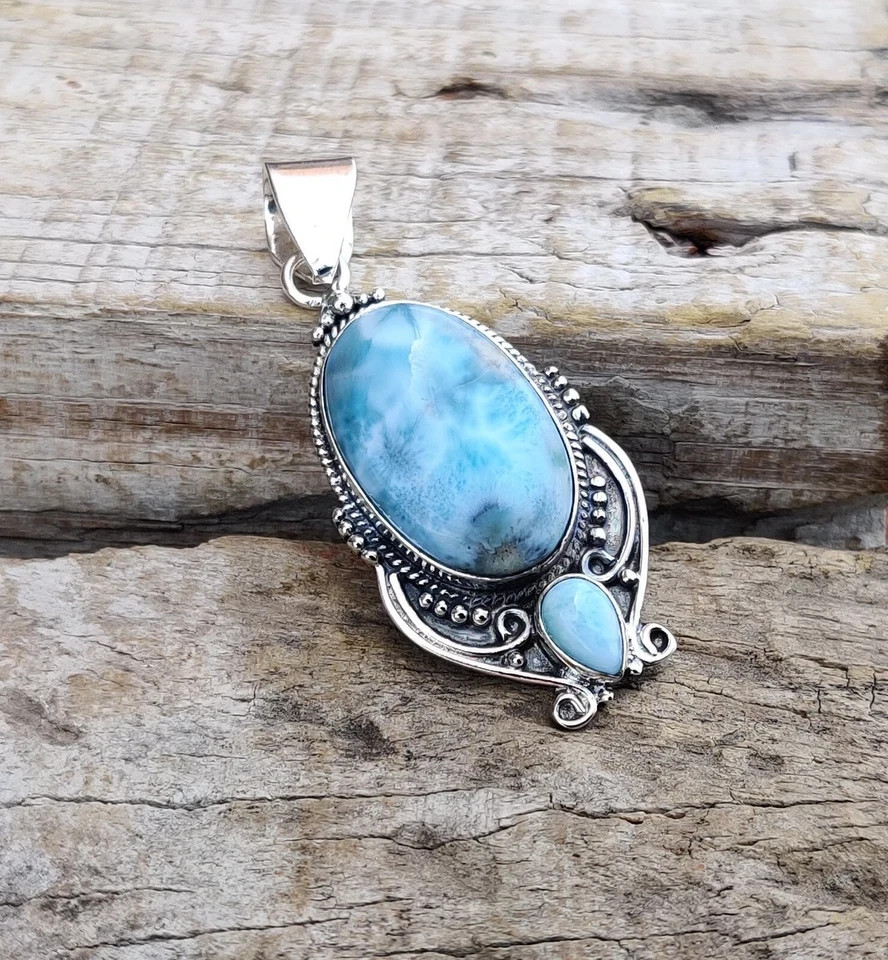 Larimar Gemstone Pendant 925 Sterling Silver Stylish Lovely Jewelry Pendant RK*