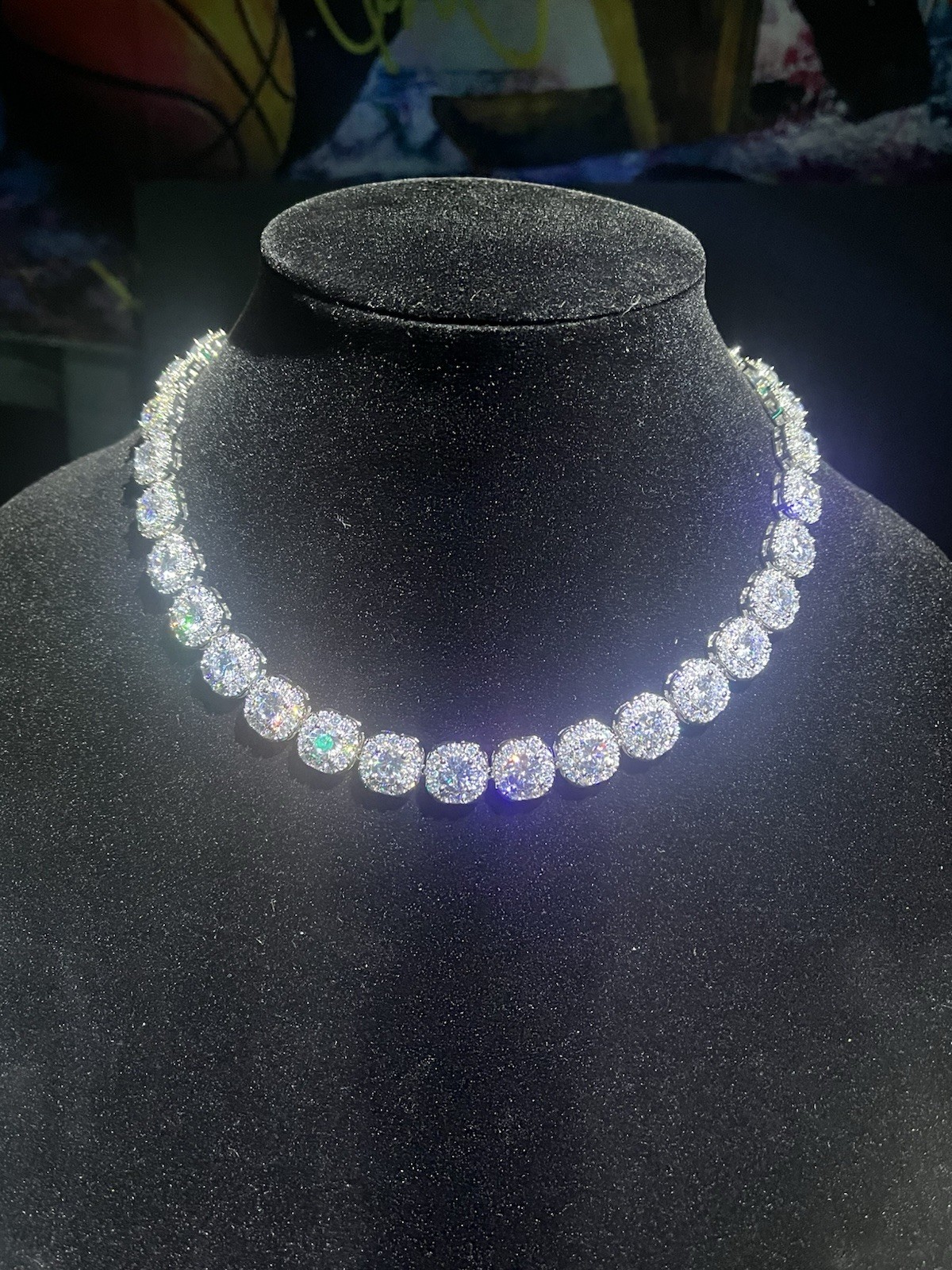 925 Silver-Platted 5ACZ and Moissanite Tennis Necklace 16”