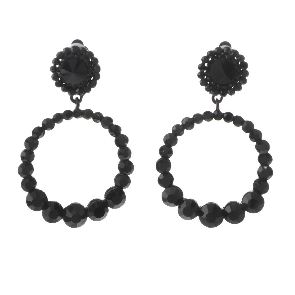 Black Tone Metal Crystal Rhinestone Clip-On Earrings ER2639-JET
