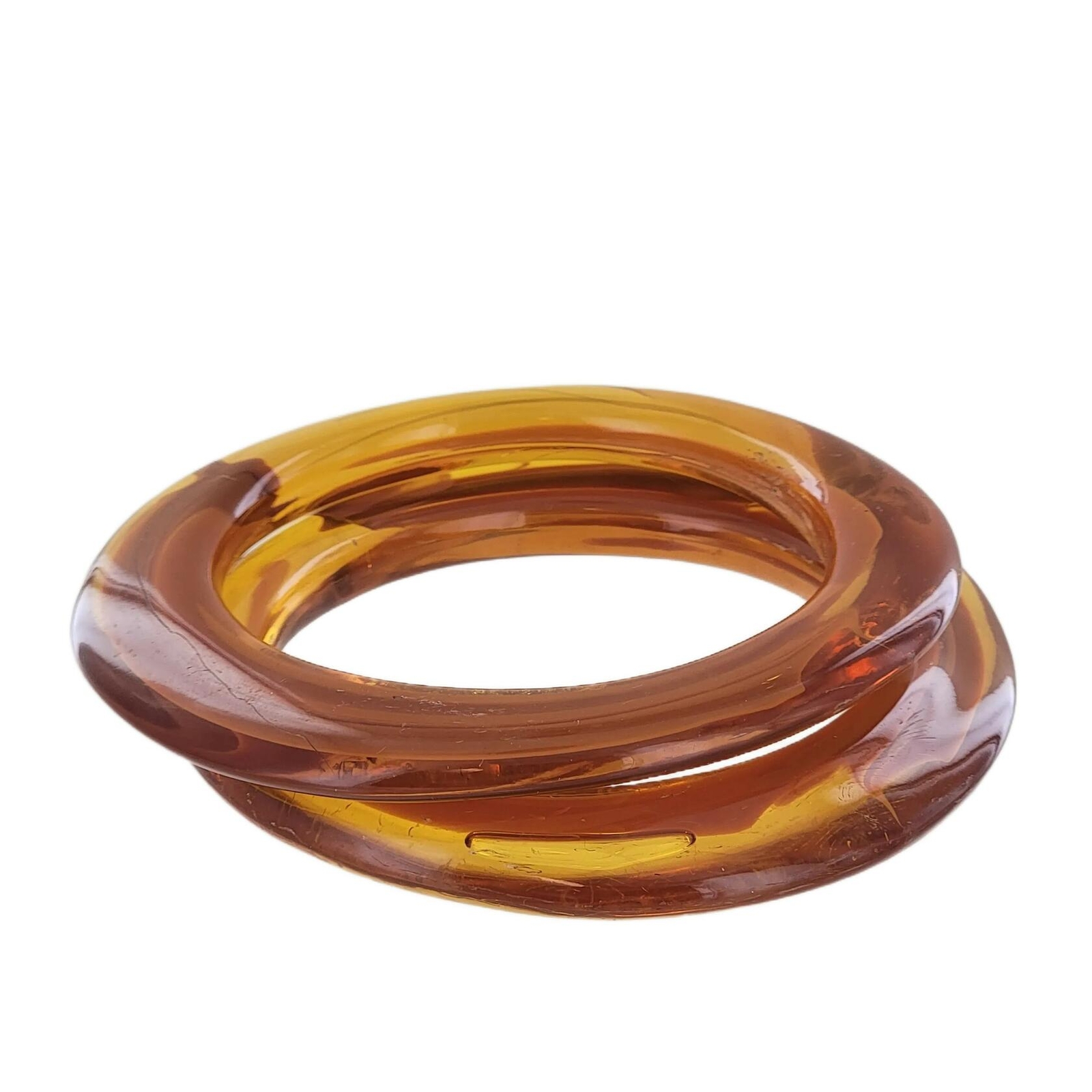 Set Of 2 Organic Asymmetrical Design Amber Topaz Brown Bangle Bracelets Womens