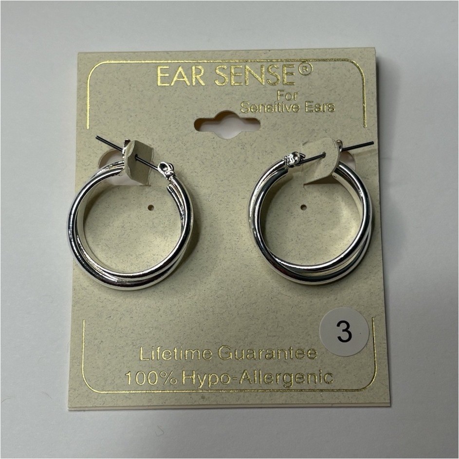Ear Sense Hypoallergenic Silver Latch Back Round Hoop Earrings for Lobe