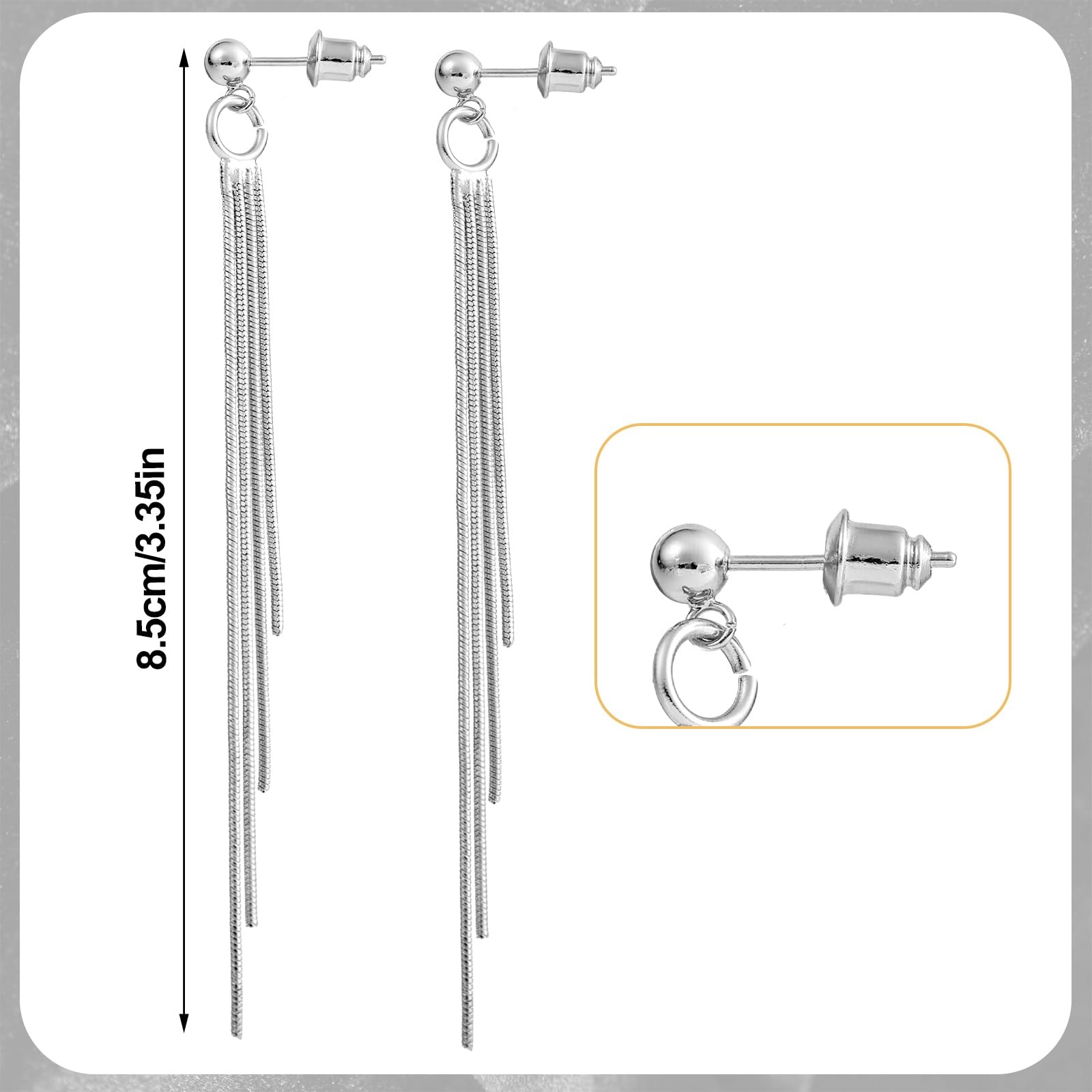 Long Tassel Drop Chain Earrings, Elegant Threader Medium, Silver