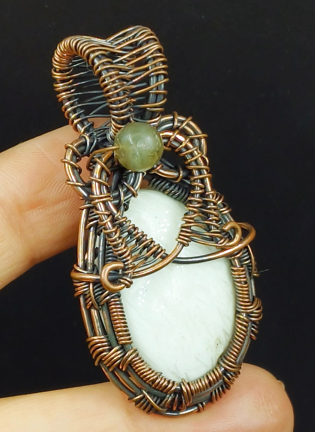 Copper Porcelain Jasper Gemstone Opal Handmade Jewelry Pendant