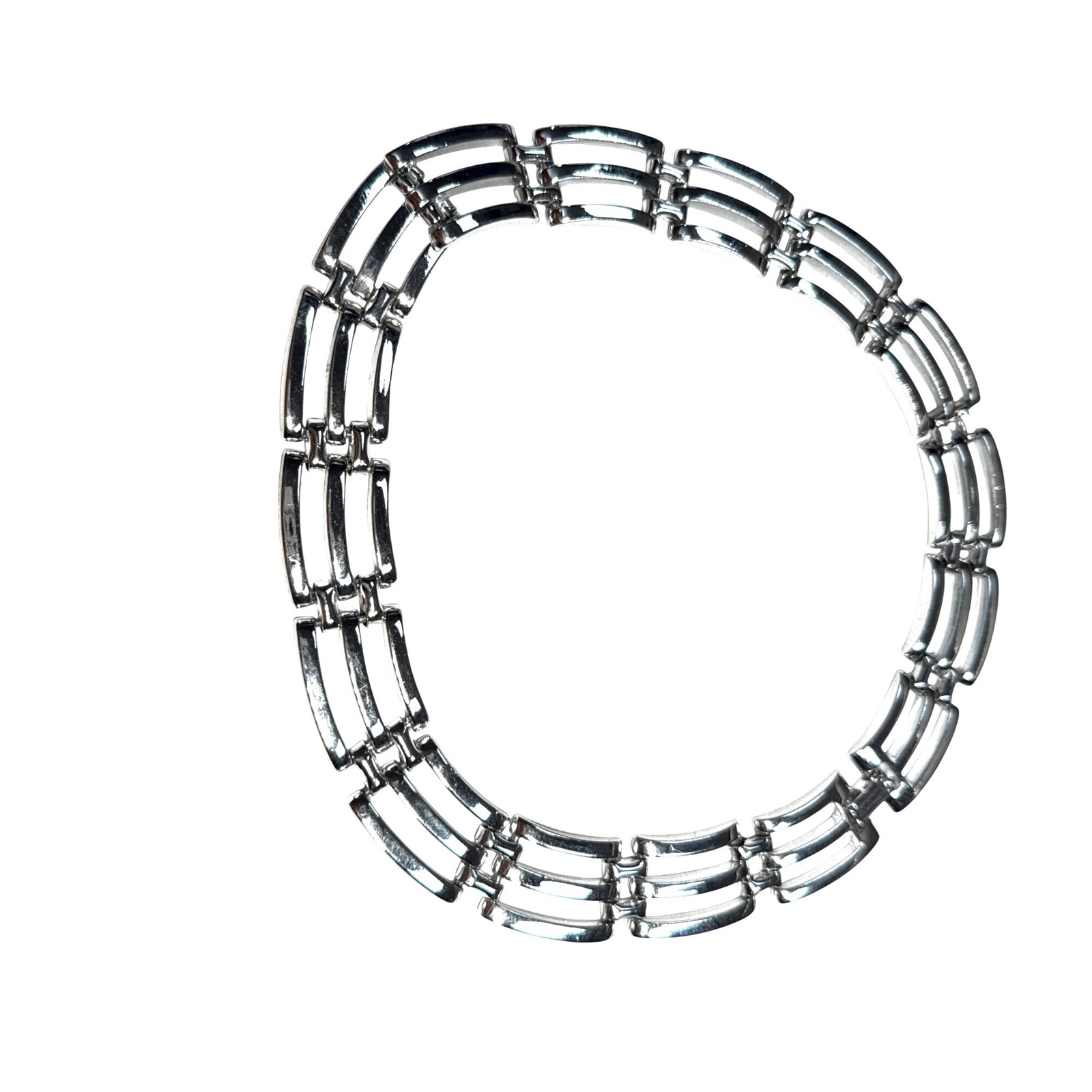 Geometric Link Necklace Silvertone Statement Chain Chunky Modern Jewelry