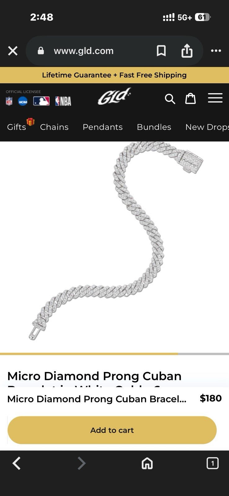 GLD Micro Simulated Diamond 14k White Gold Plated 6mm 6.5” Cuban Bracelet