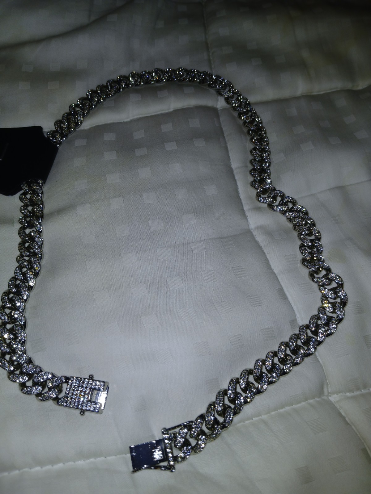 Silver Tone Metal Cuban Link Chain Necklace, Box Clasp, No Stone