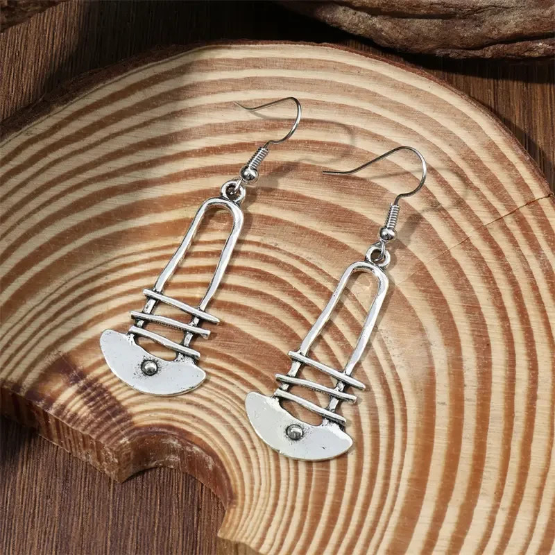 BOHO ANTIQUE SILVER GEOMETRIC / TRAPEZOID CUT DANGLE EARRINGS