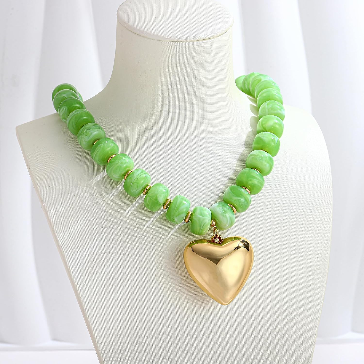 Gold Heart Pendant Necklaces for Women Colorful Acrylic Resin Beaded Choker Neck
