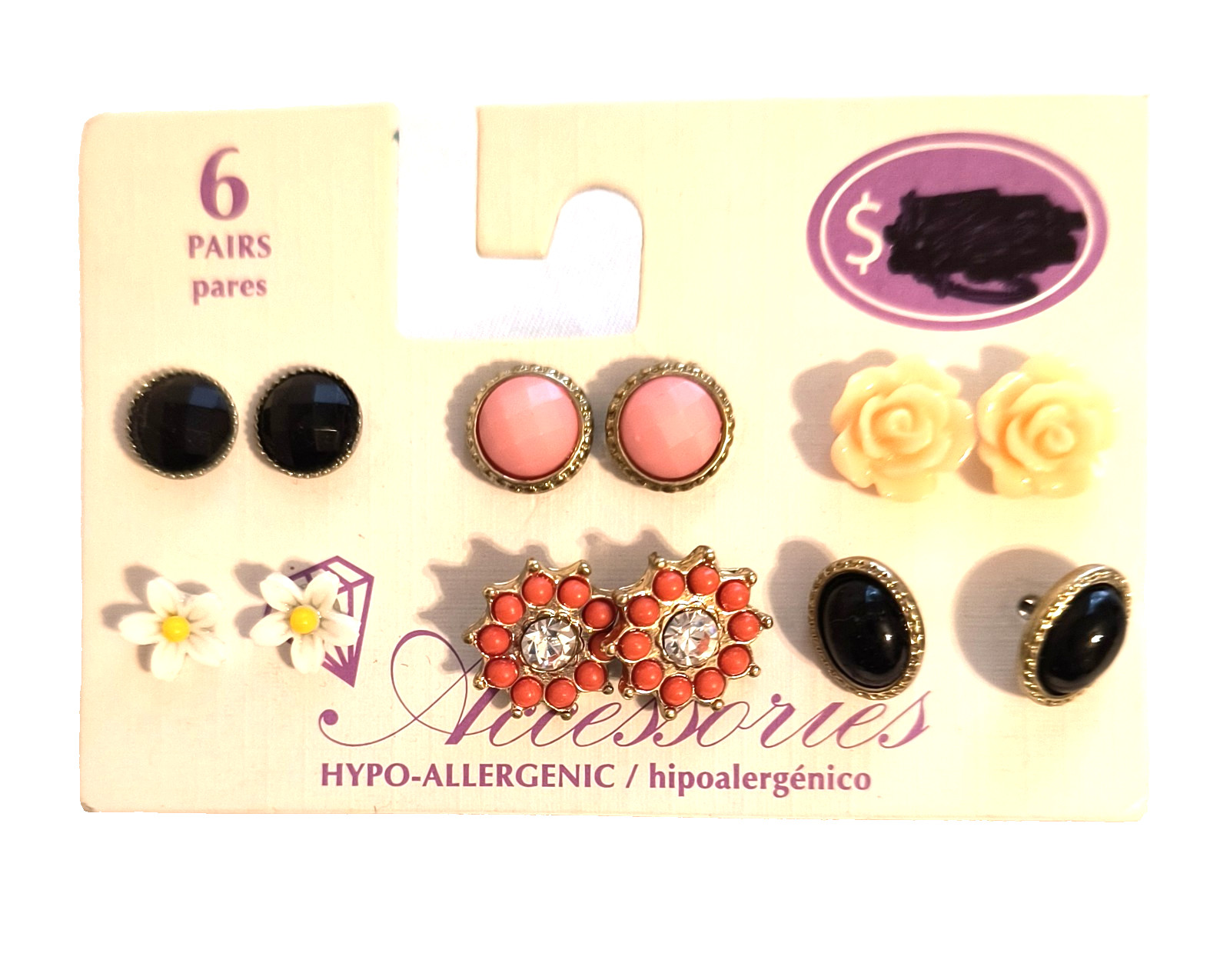 Walmart 6 Pairs Hypo-Allergenic Stud/Post Earrings for Pierced Ears Multicolor