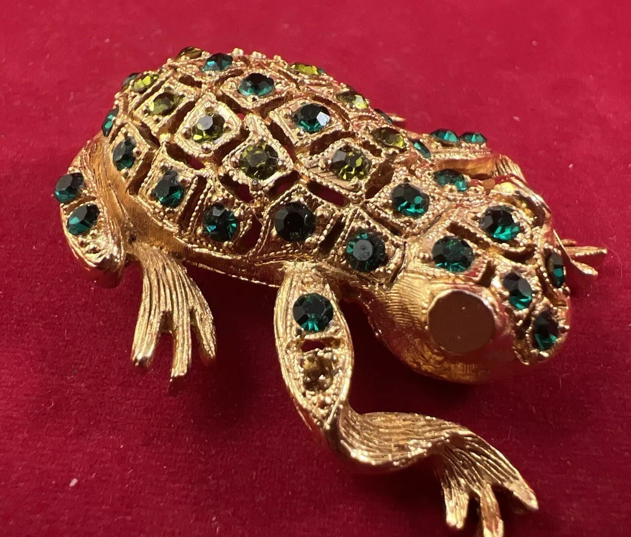 Vintage Gold Tone Rhinestone Frog Brooch Pin Jungle Minus Stones SEE IMAGES
