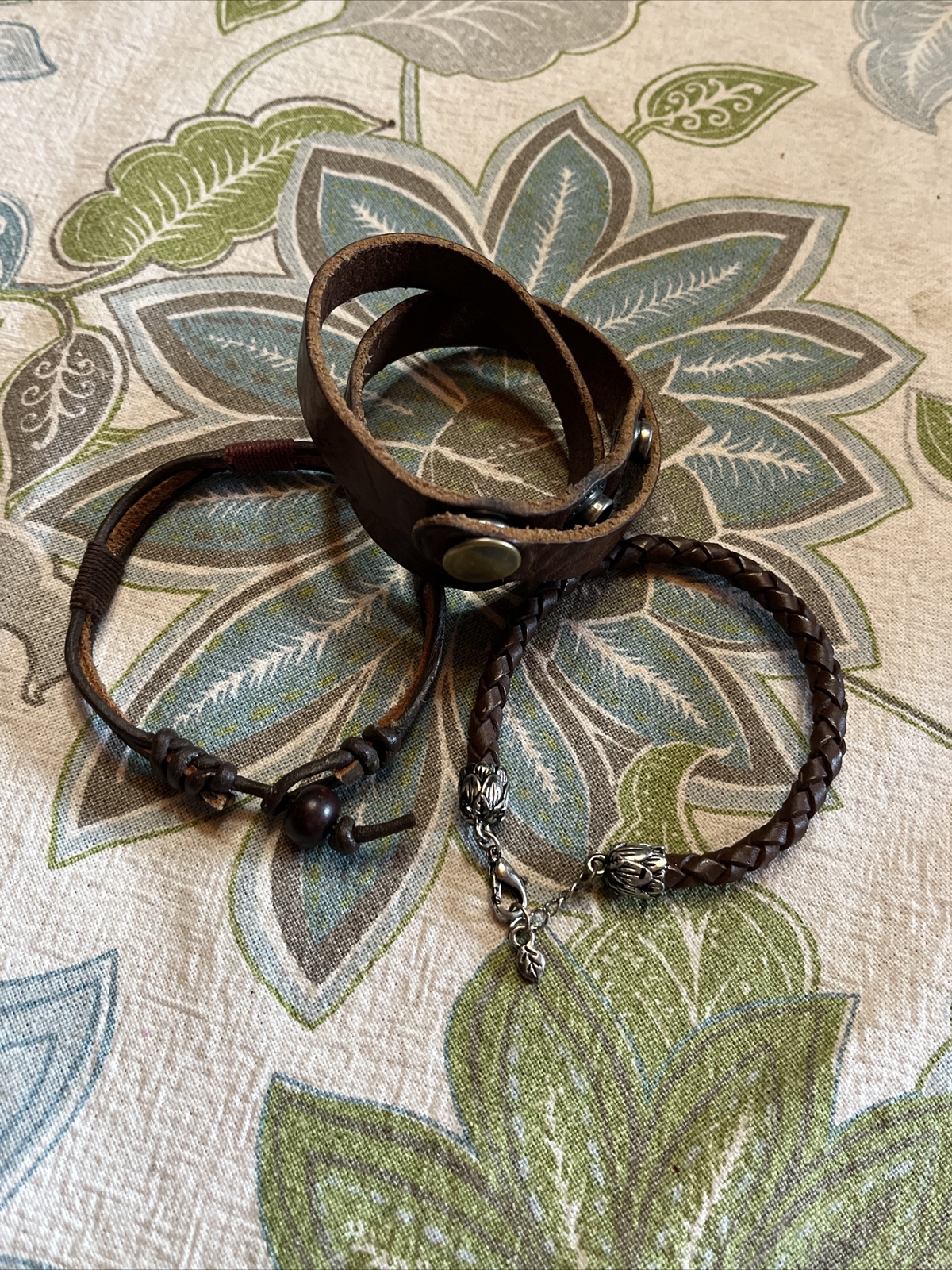 Lot Of 3 Brown Leather Bracelets Adults Unisex 7 & 8”