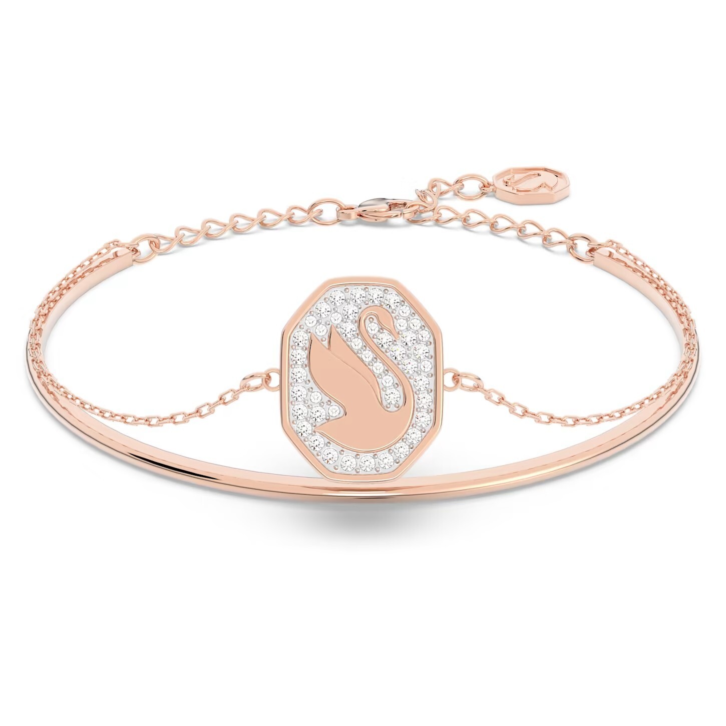 Swarovski Crystal Swan Bangle, White, Rose Gold Tone Plated 5628568
