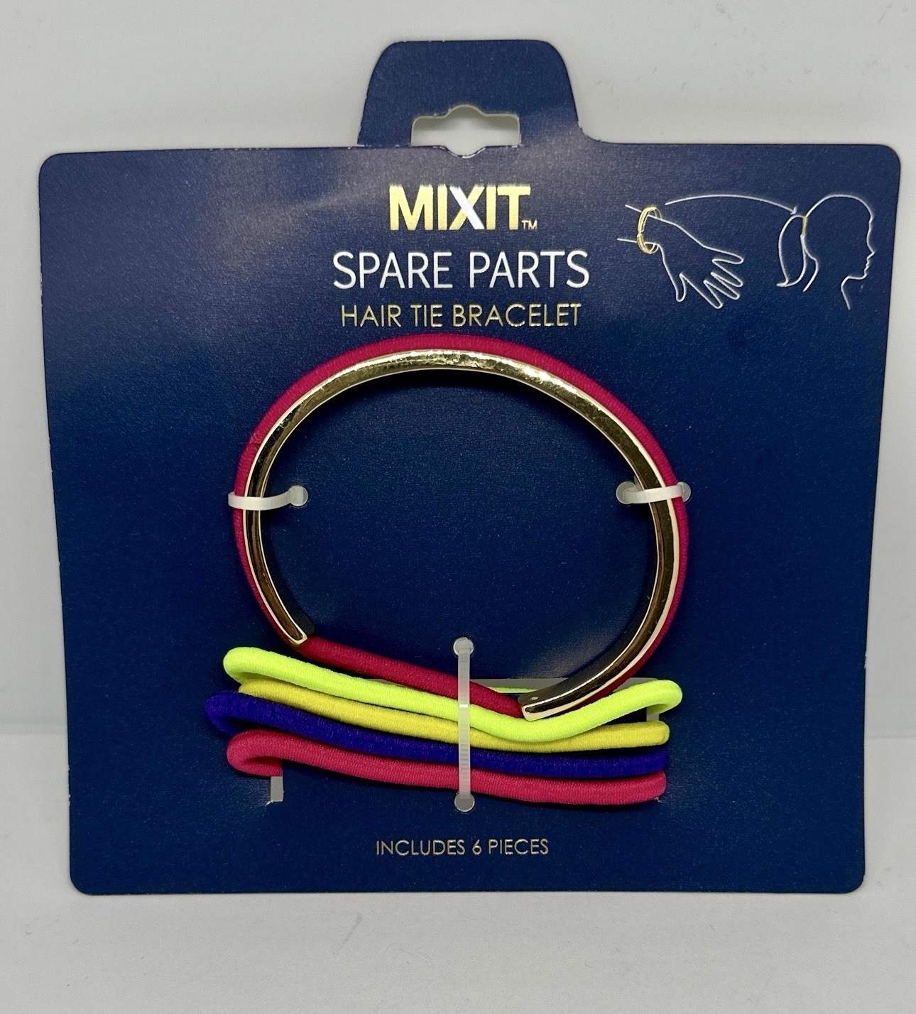 Mixit Spare Parts Neon Hair Tie Gold Tone Cuff Bracelet Includes 6 Pieces
