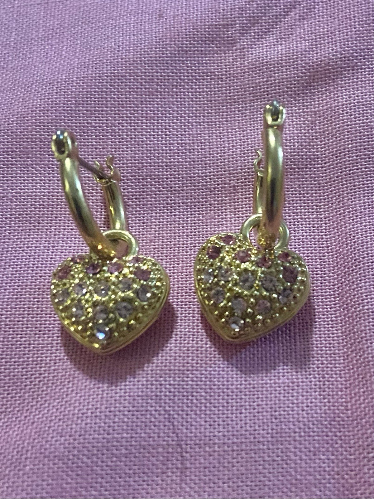 Pink And Gold Pave Heart Necklace And Earrings