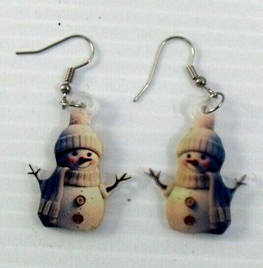 Snowman Earrings Womens Christmas Winter Jewelry Flat 3D Pom Pom Hat New