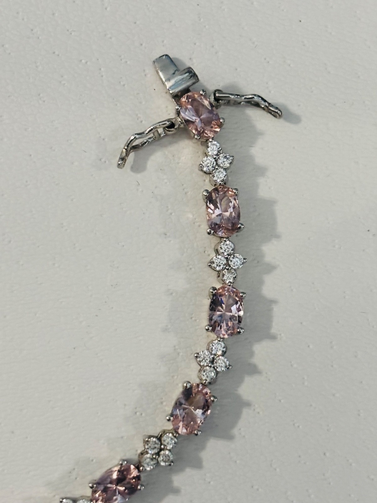 925 Sterling Silver Bracelet Oval Pink Ice & Round Clear Cubic Zirconia 7.5″