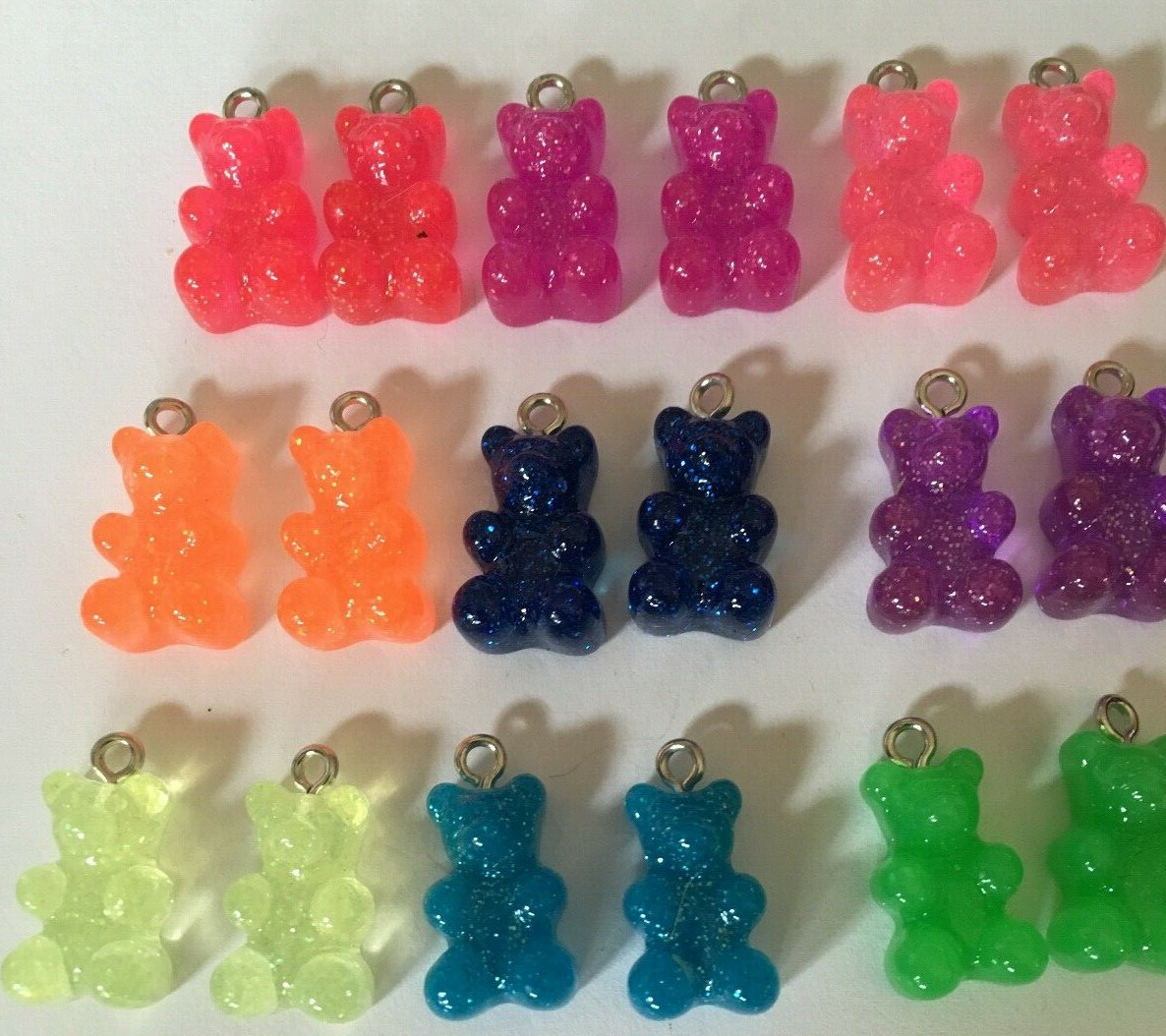 GUMMY BEAR EARRINGS FOREST HARIBU PLASTIC PINK ORANGE GREEN PURPLE BLACK 1 PAIR