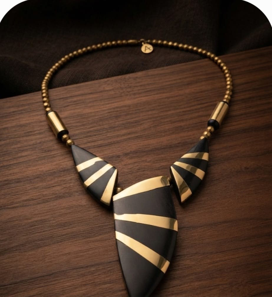 Modern Black and Gold Geometric Pendant Necklace Statement Jewelry Gift for Her