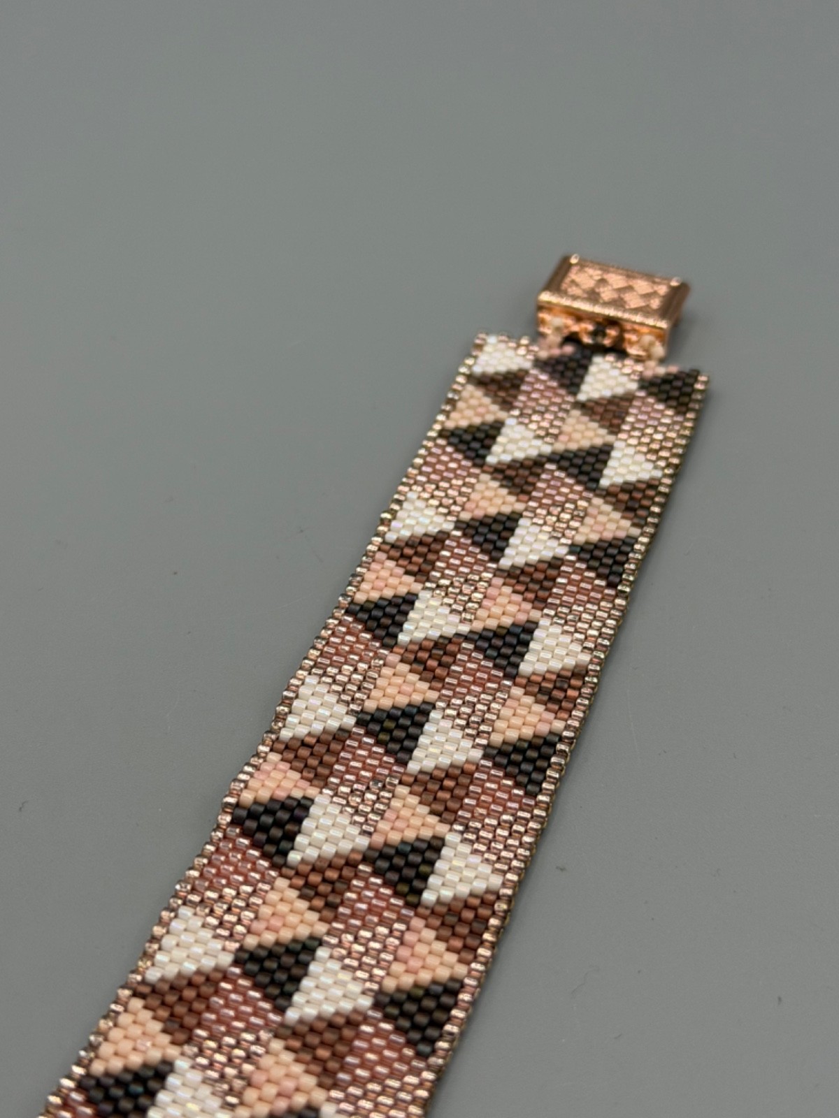 Handmade Miyuki Delica Seed Bead Loom Cuff Bracelet Geometric Triangles Design