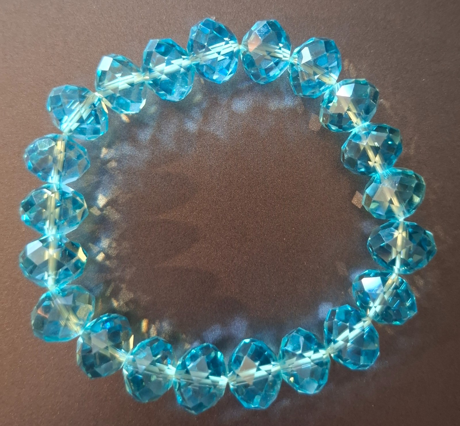 Vintage Jewelry Rondelle Faceted Blue Crystal Beads Stretch Elastic Bracelet